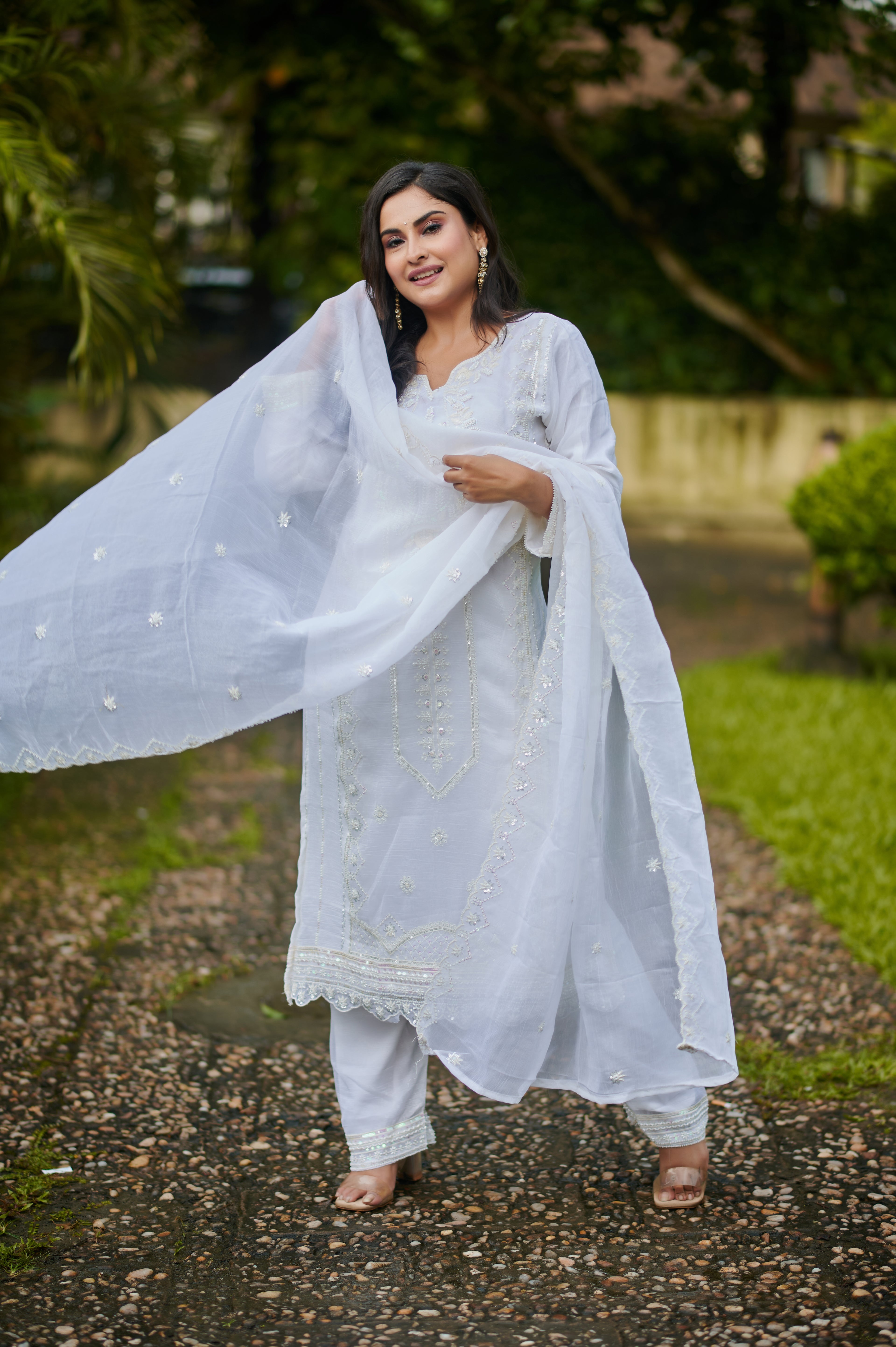 White Crystal Glow Kurta Set