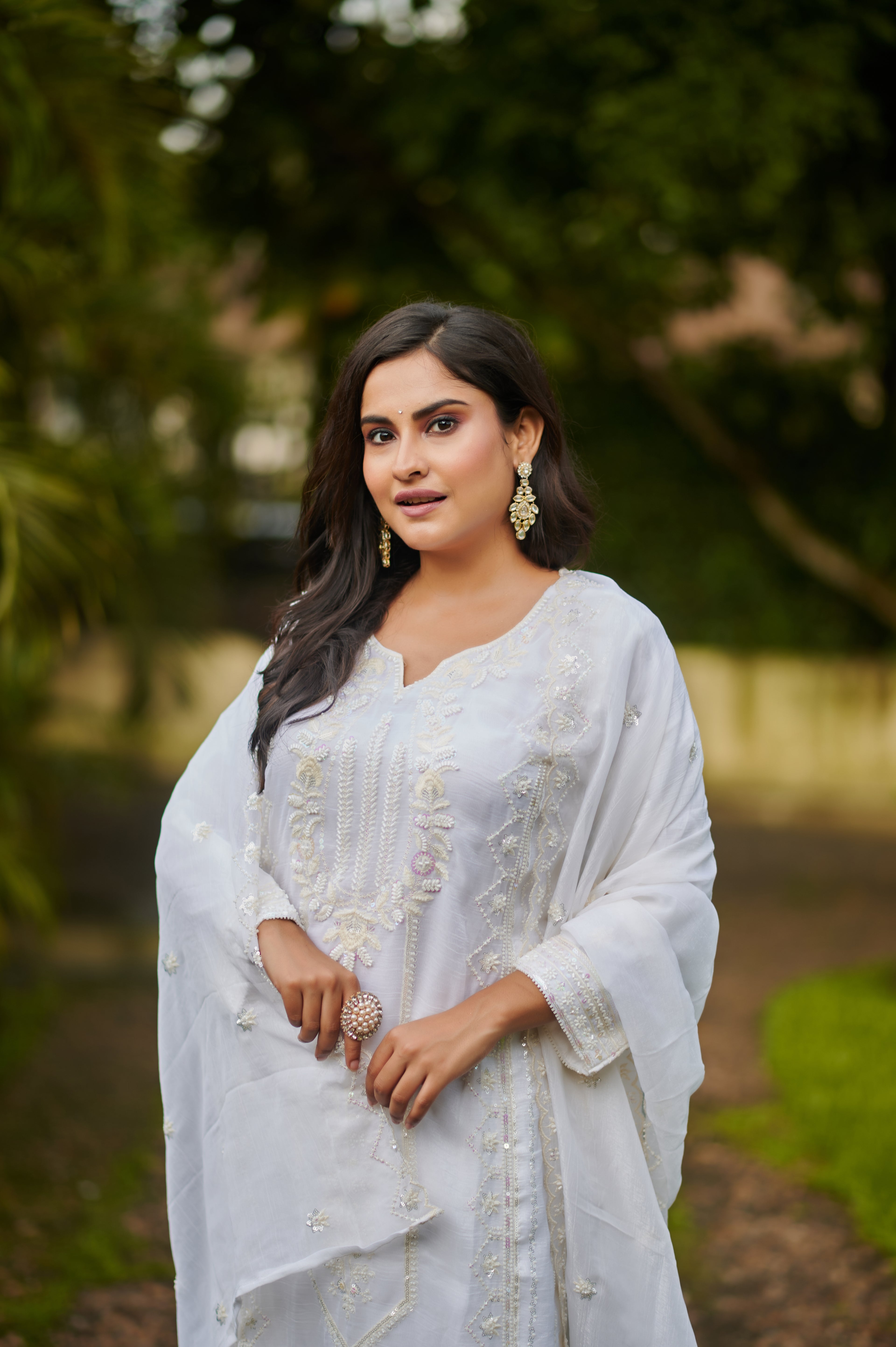 White Crystal Glow Kurta Set