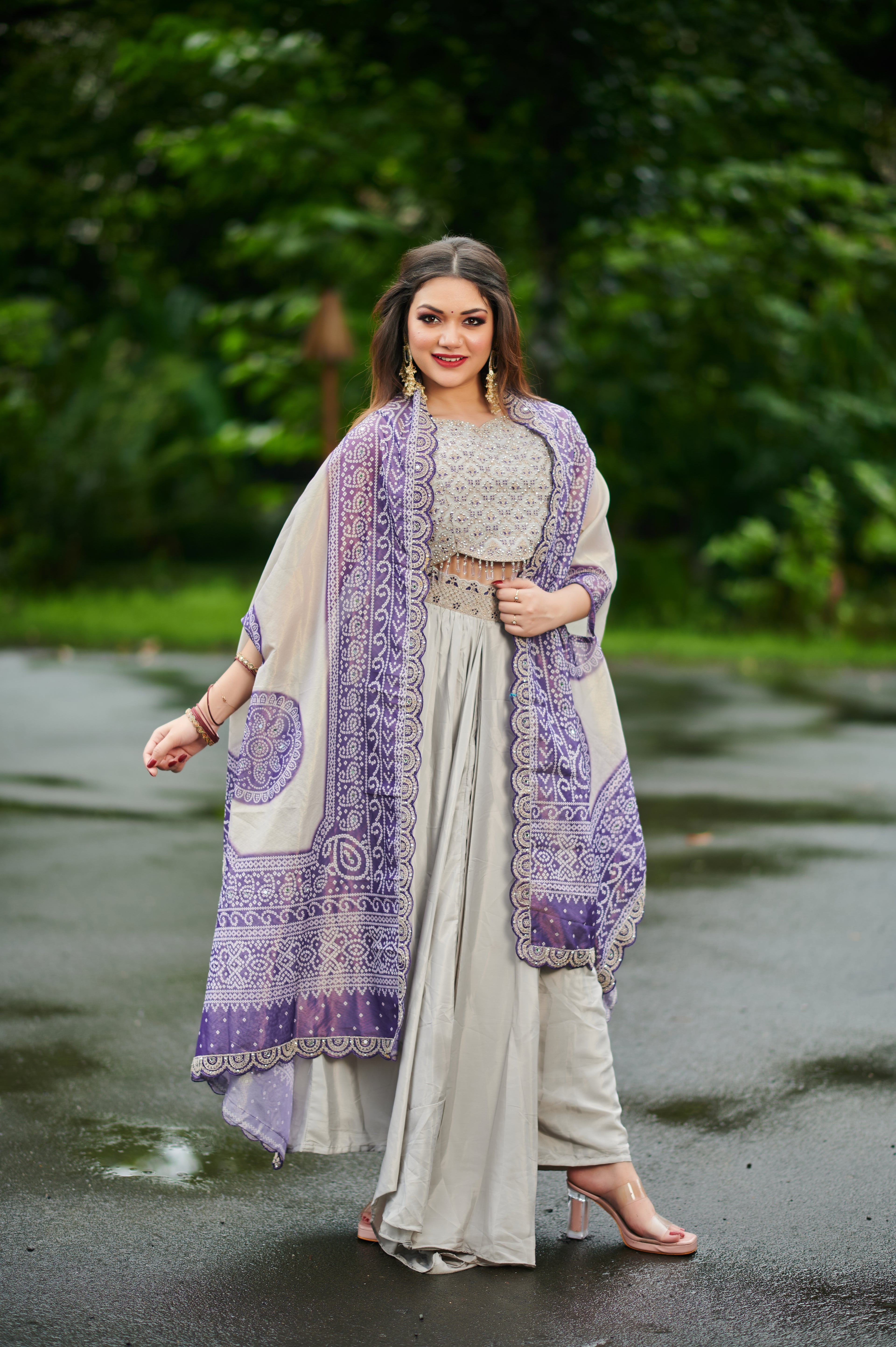 Celestial Charm – 3-Piece Shimmery Mauve & Violet Cape Set