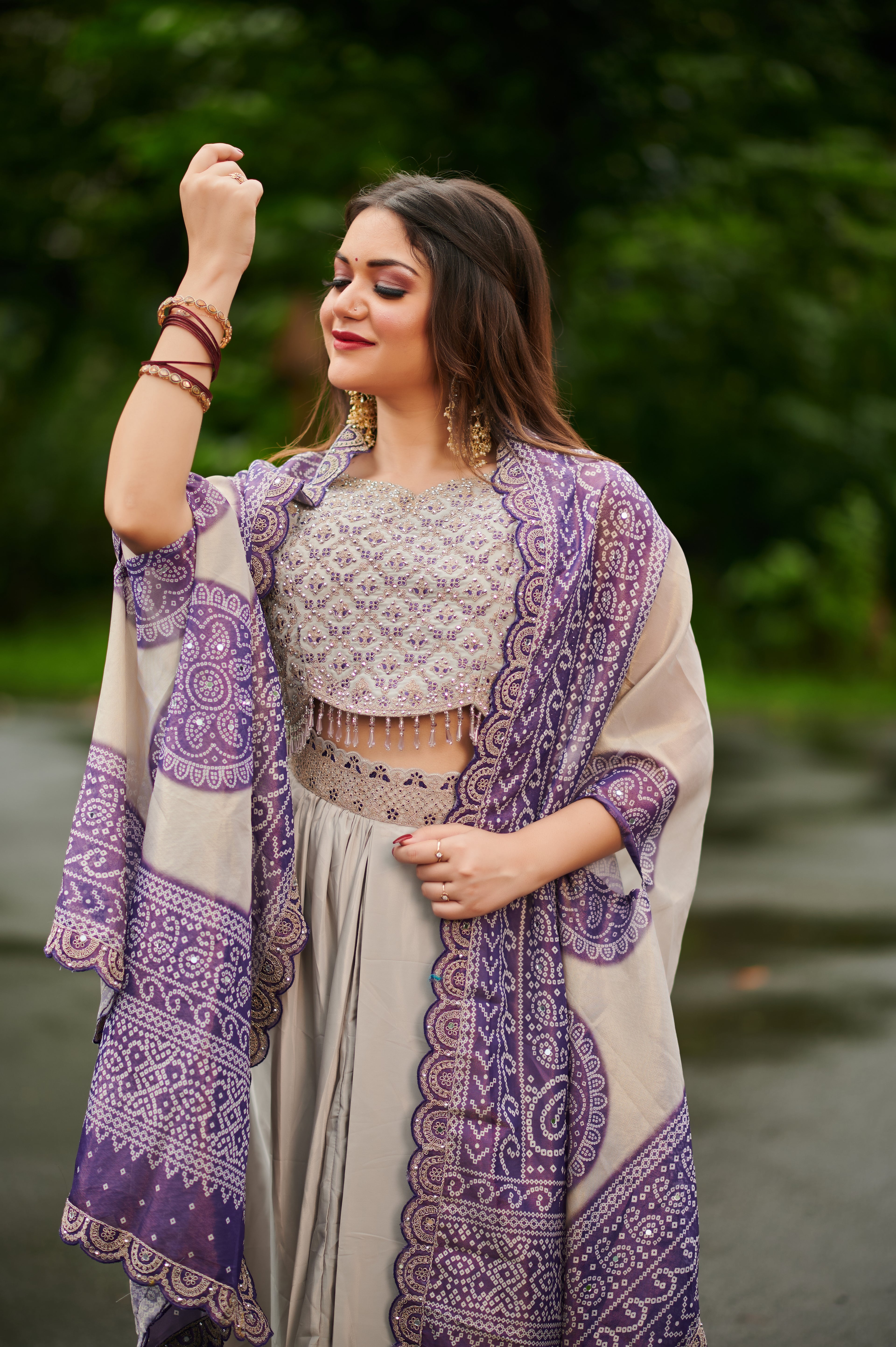 Celestial Charm – 3-Piece Shimmery Mauve & Violet Cape Set