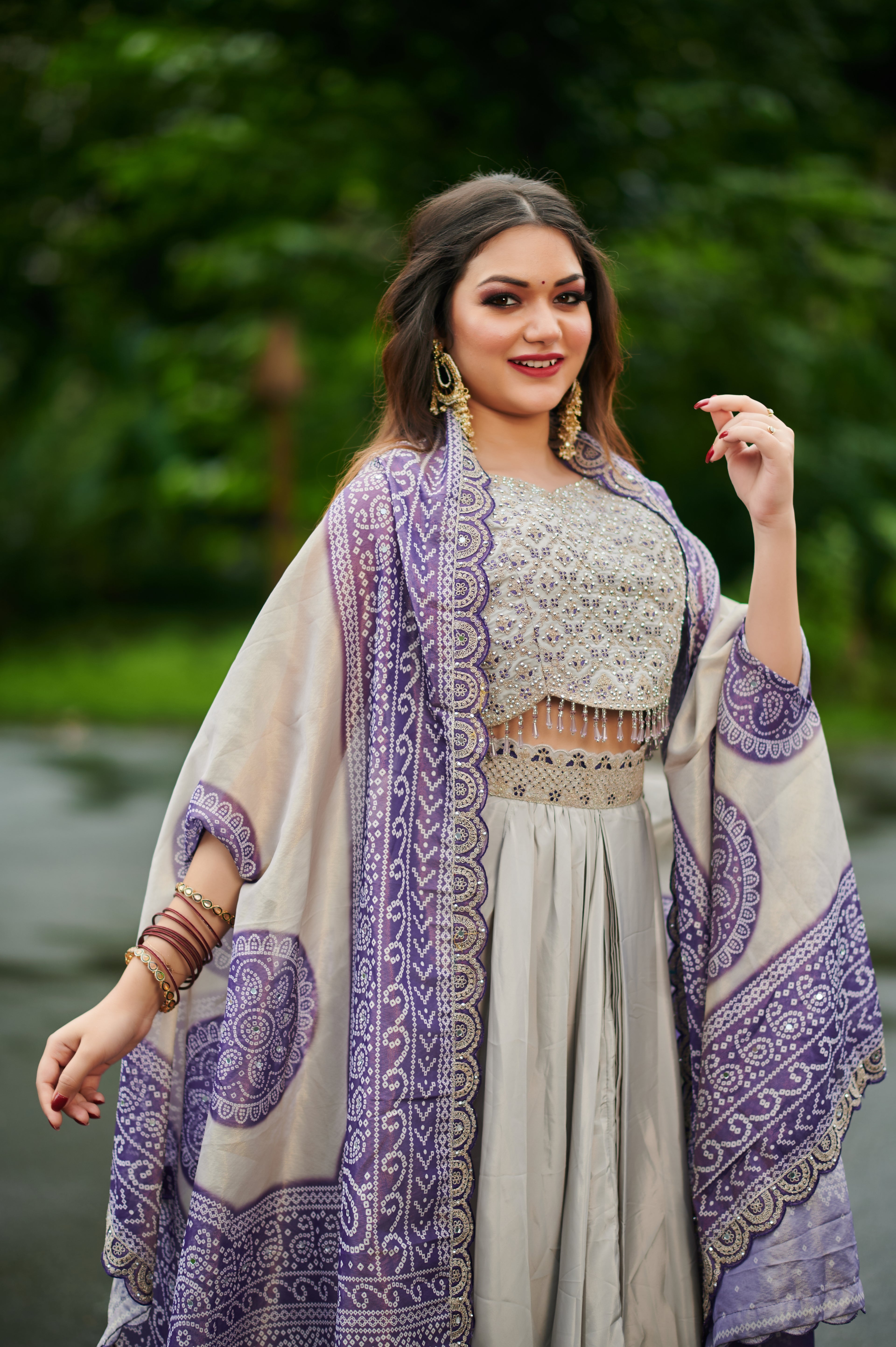 Celestial Charm – 3-Piece Shimmery Mauve & Violet Cape Set