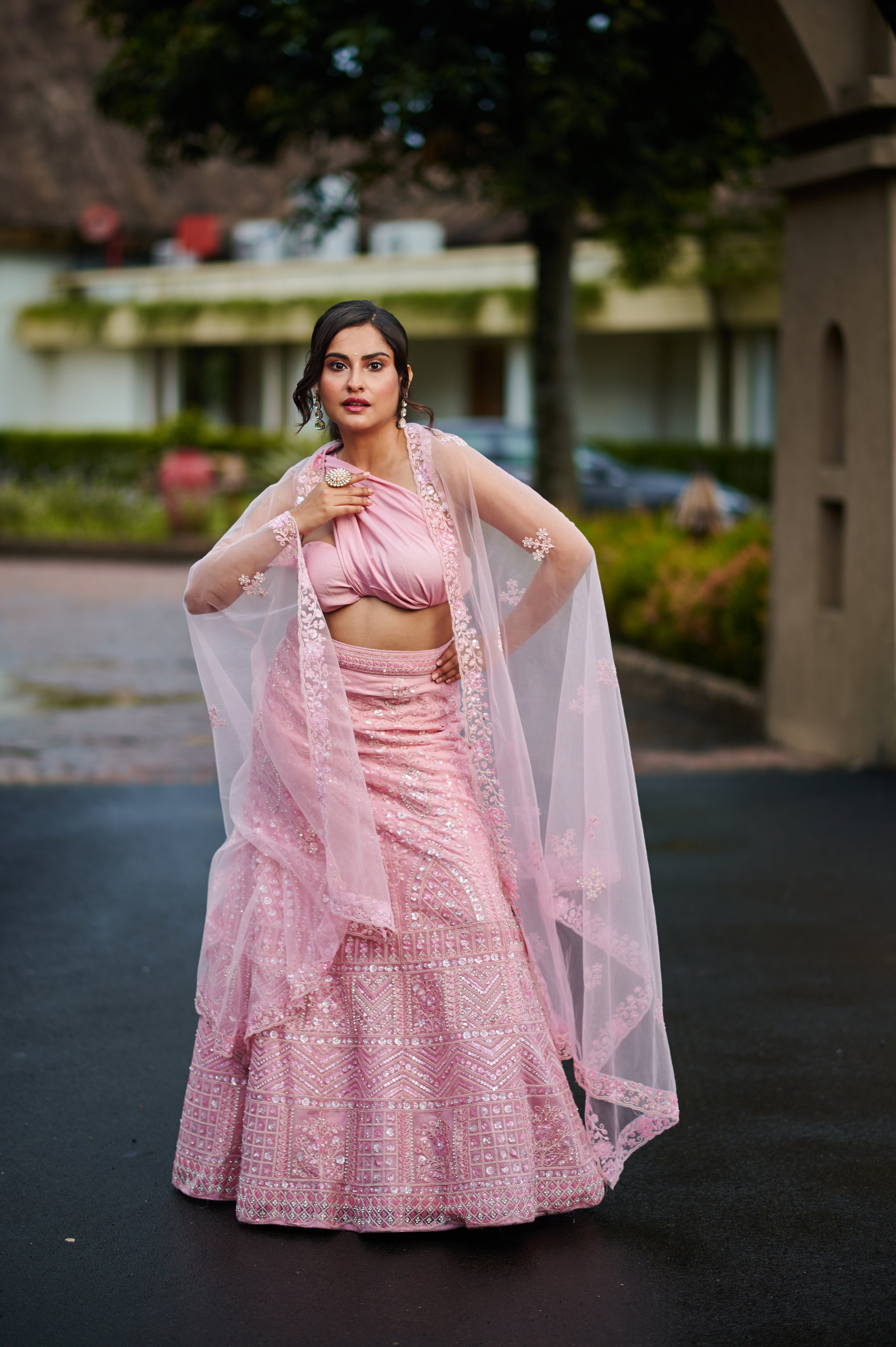 Blush Pink Mirror Embellished Lehenga Set