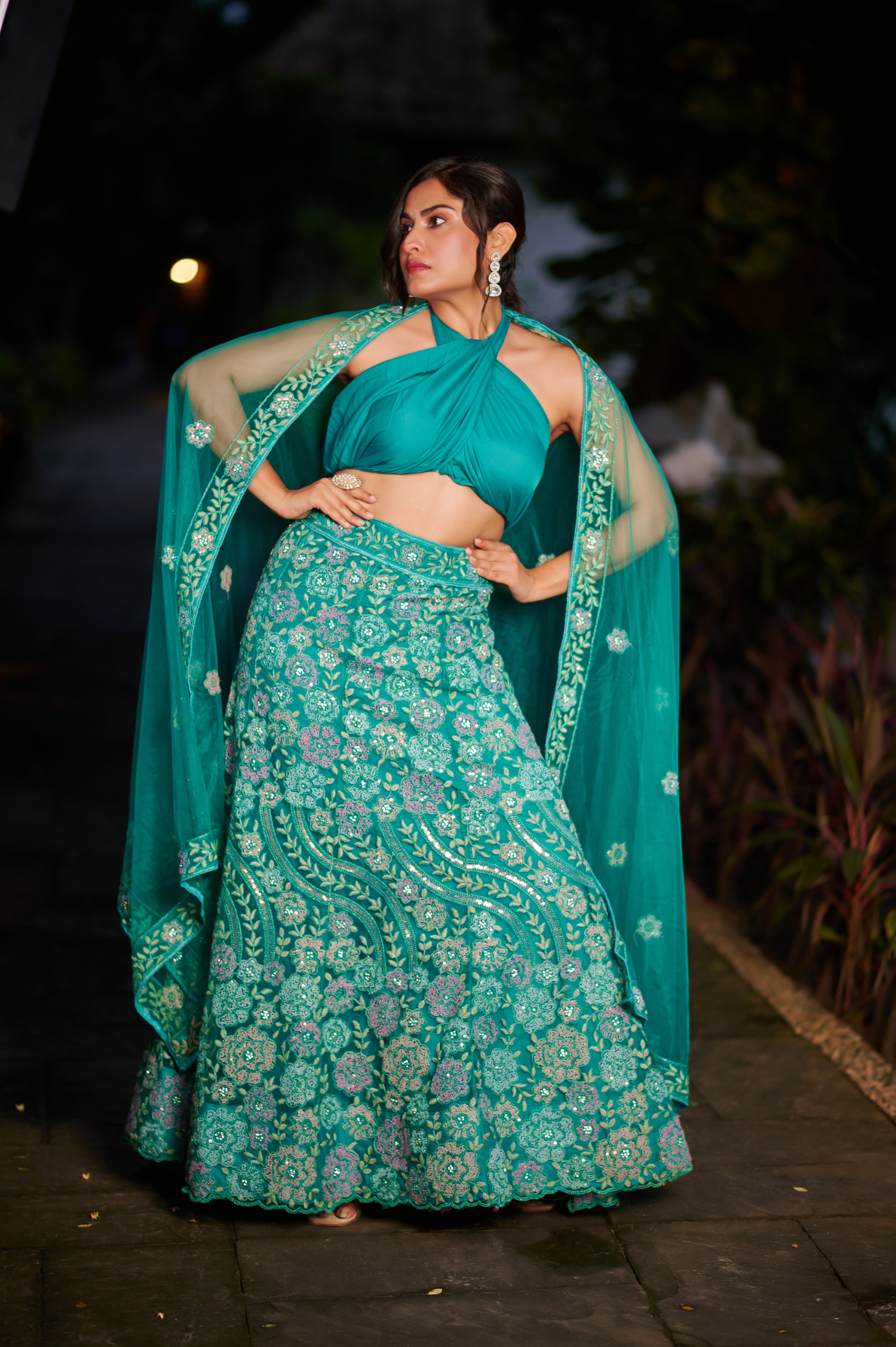 Ocean Teal Embroidered Lehenga Set