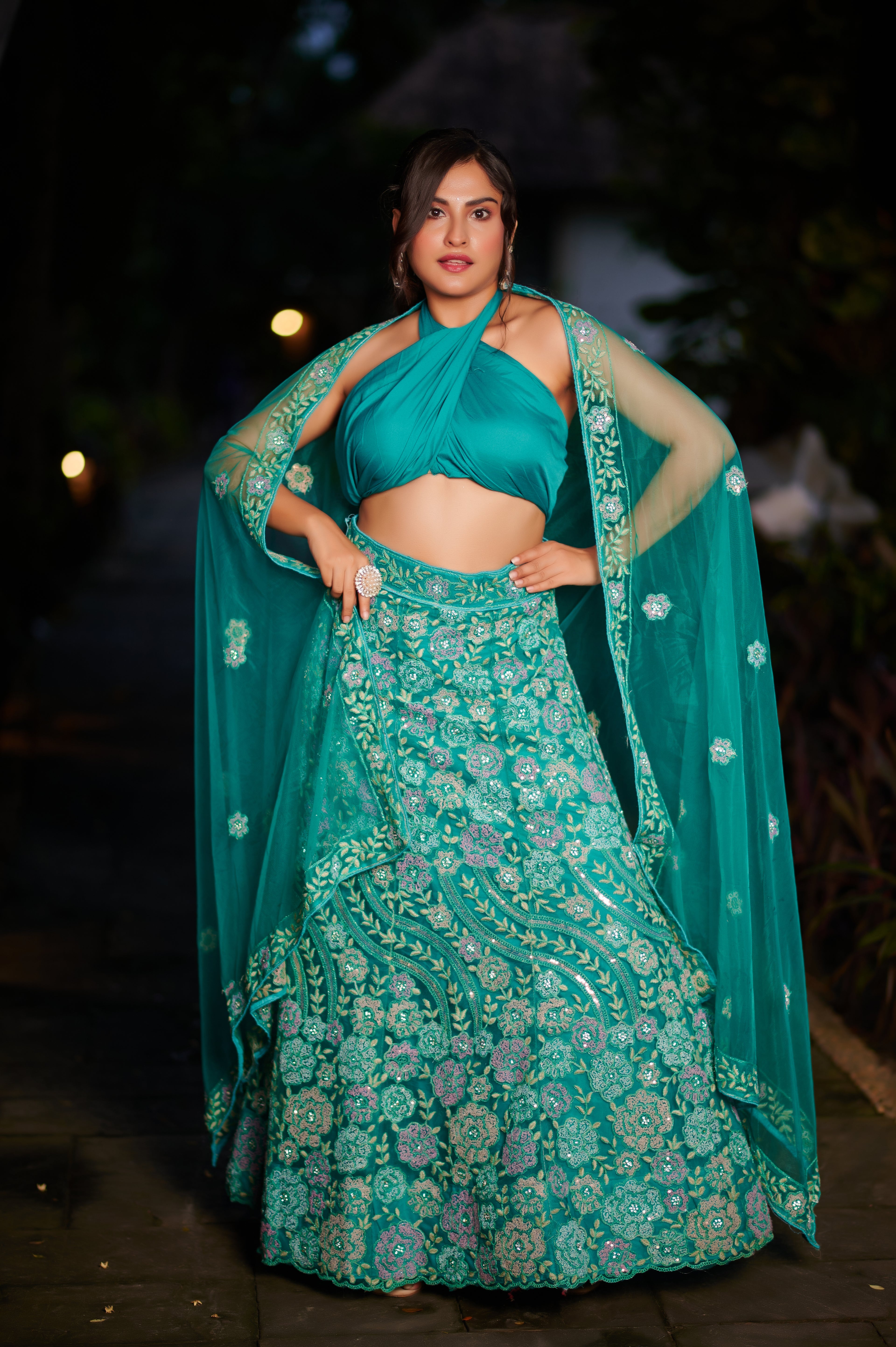 Ocean Teal Embroidered Lehenga Set