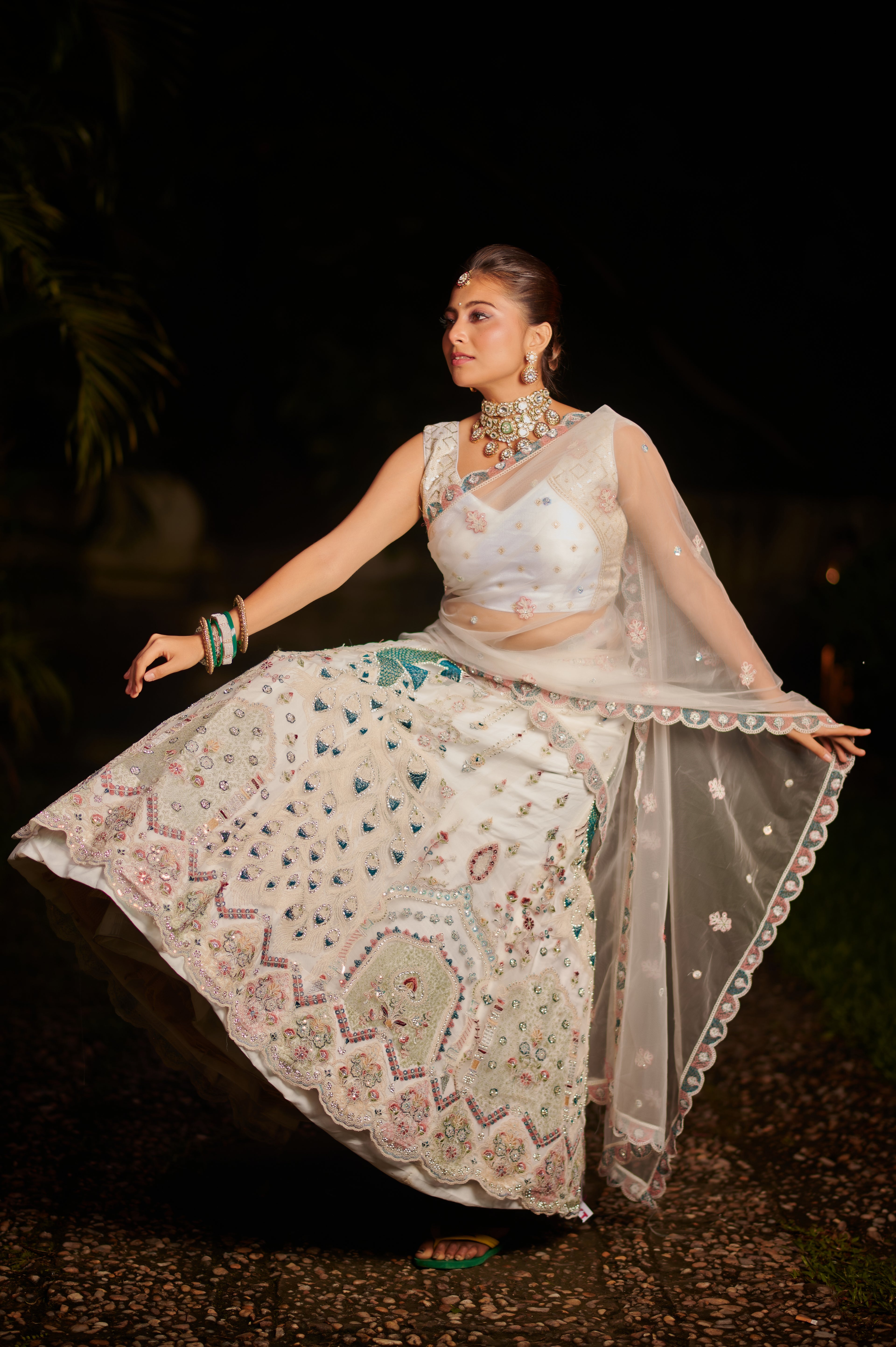 Royal Ivory Peacock Embellished Lehenga Set