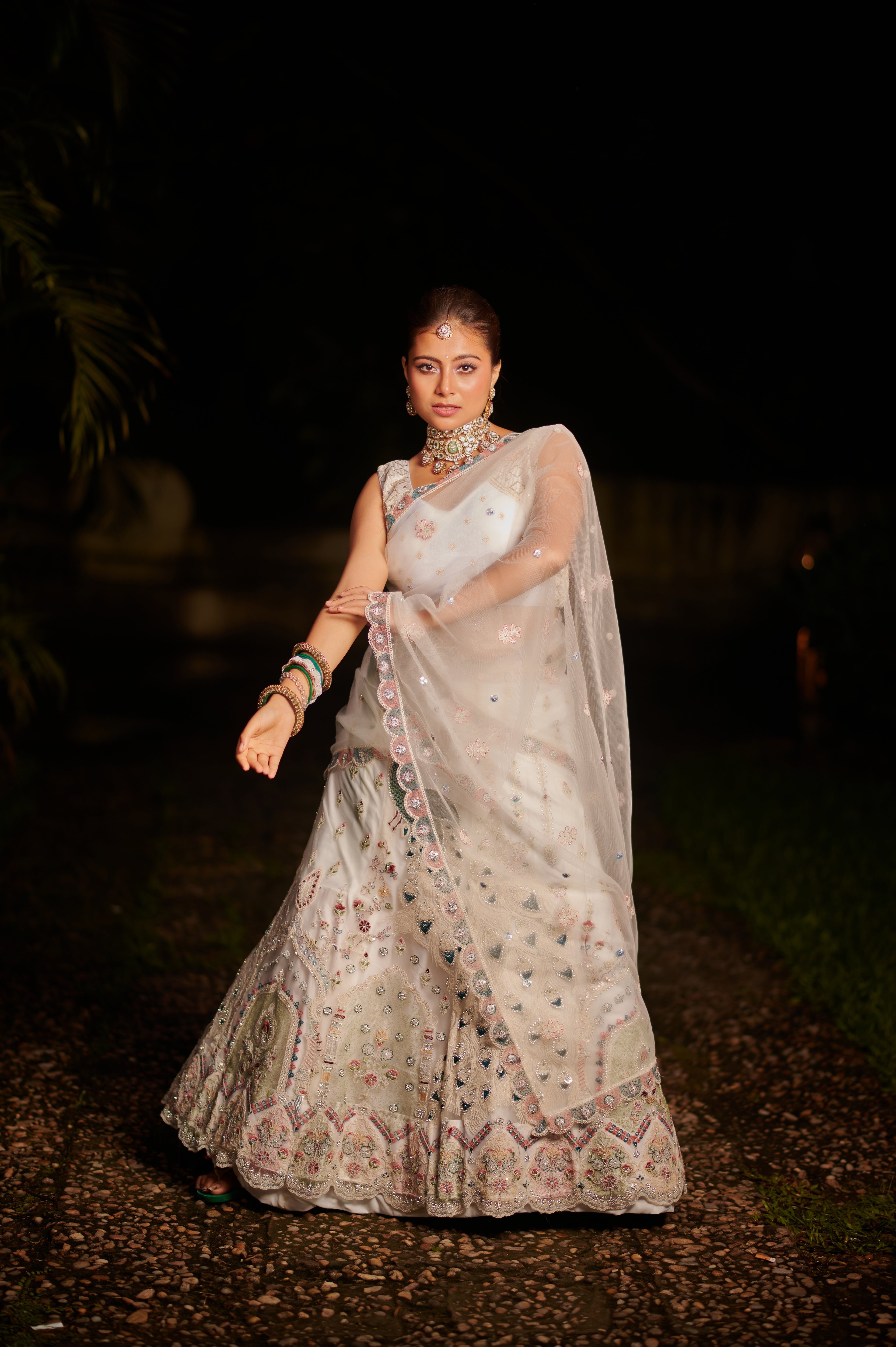 Royal Ivory Peacock Embellished Lehenga Set