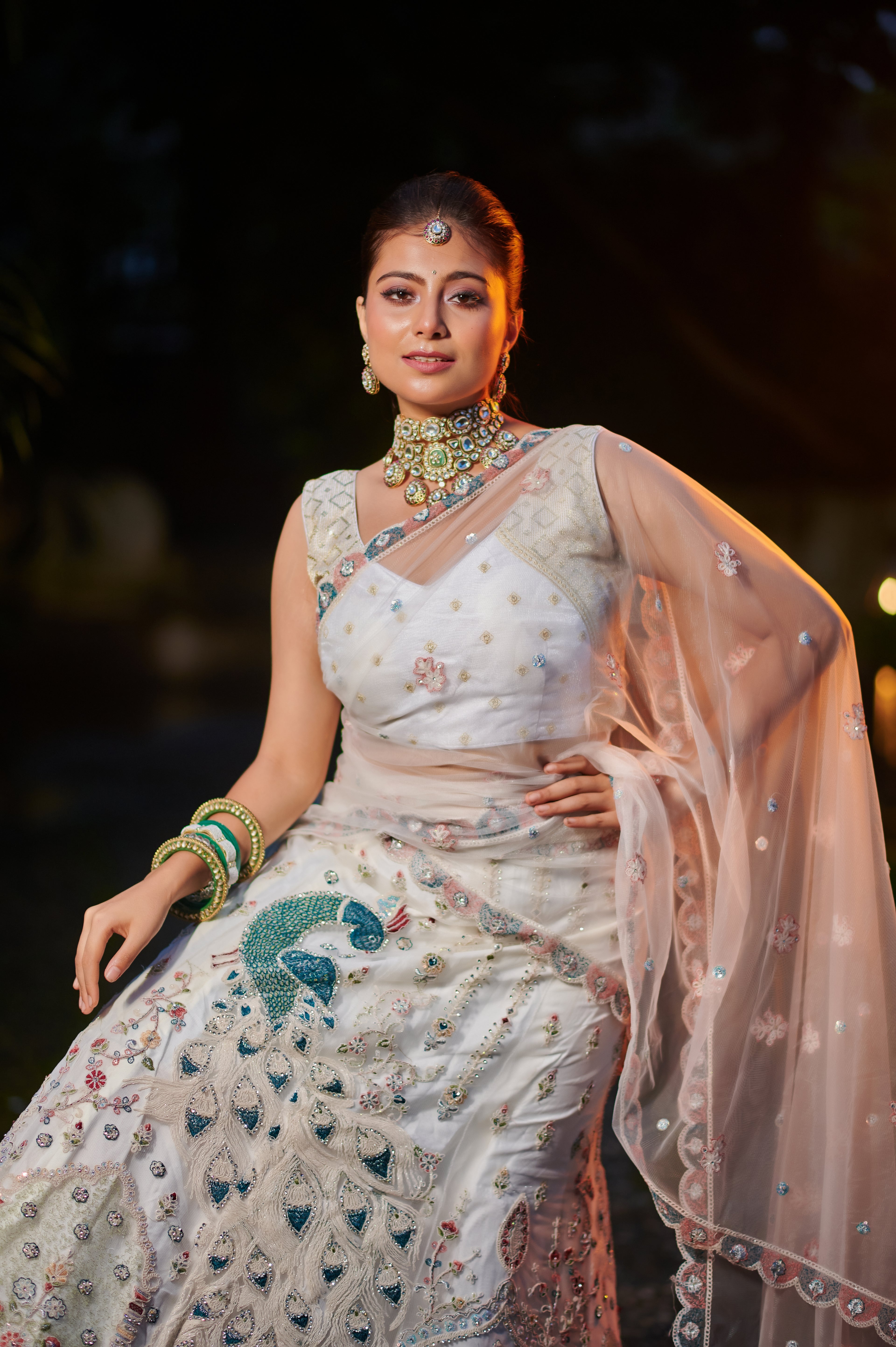 Royal Ivory Peacock Embellished Lehenga Set