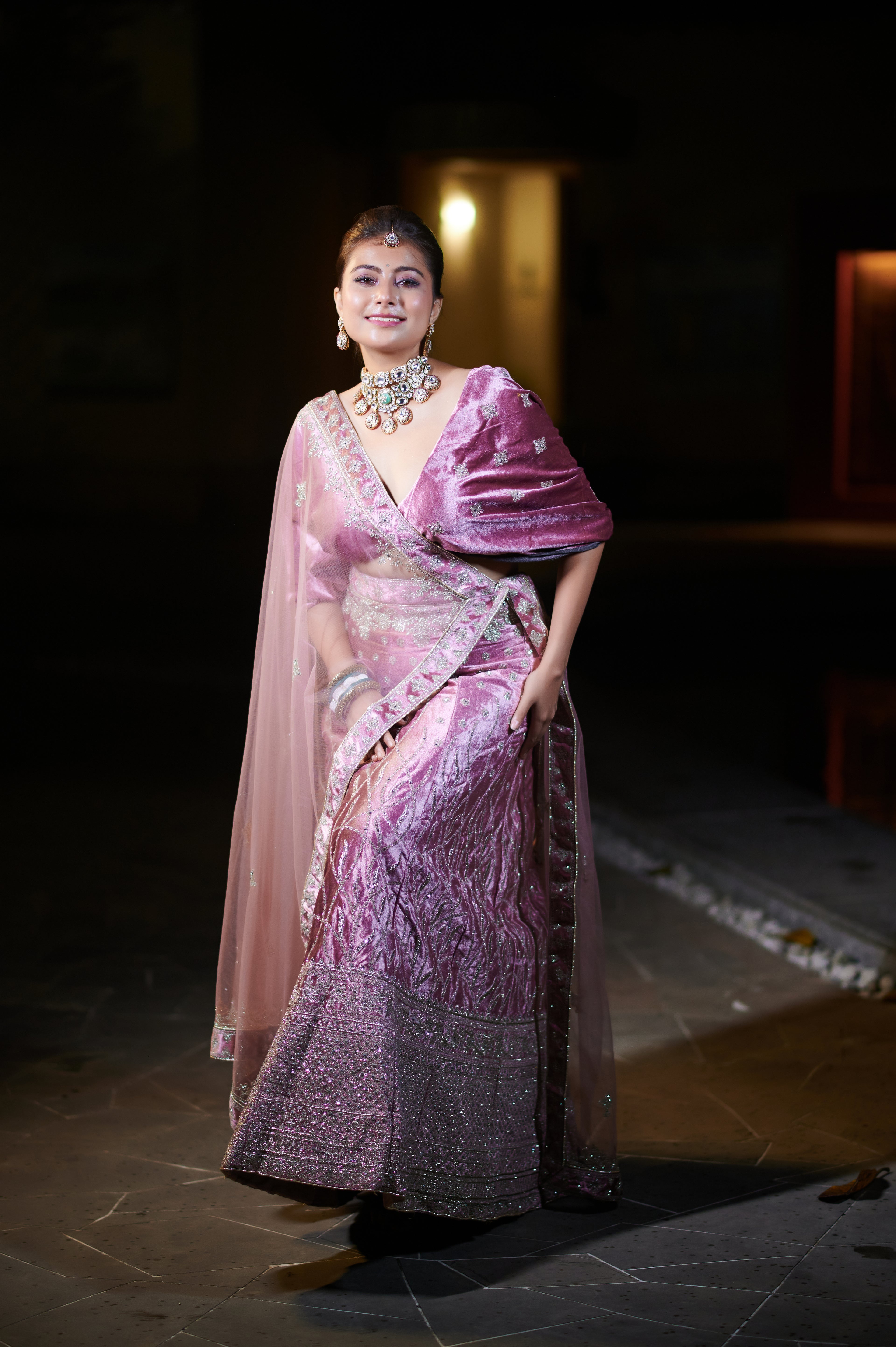Rose Quartz Velvet Elegance Lehenga