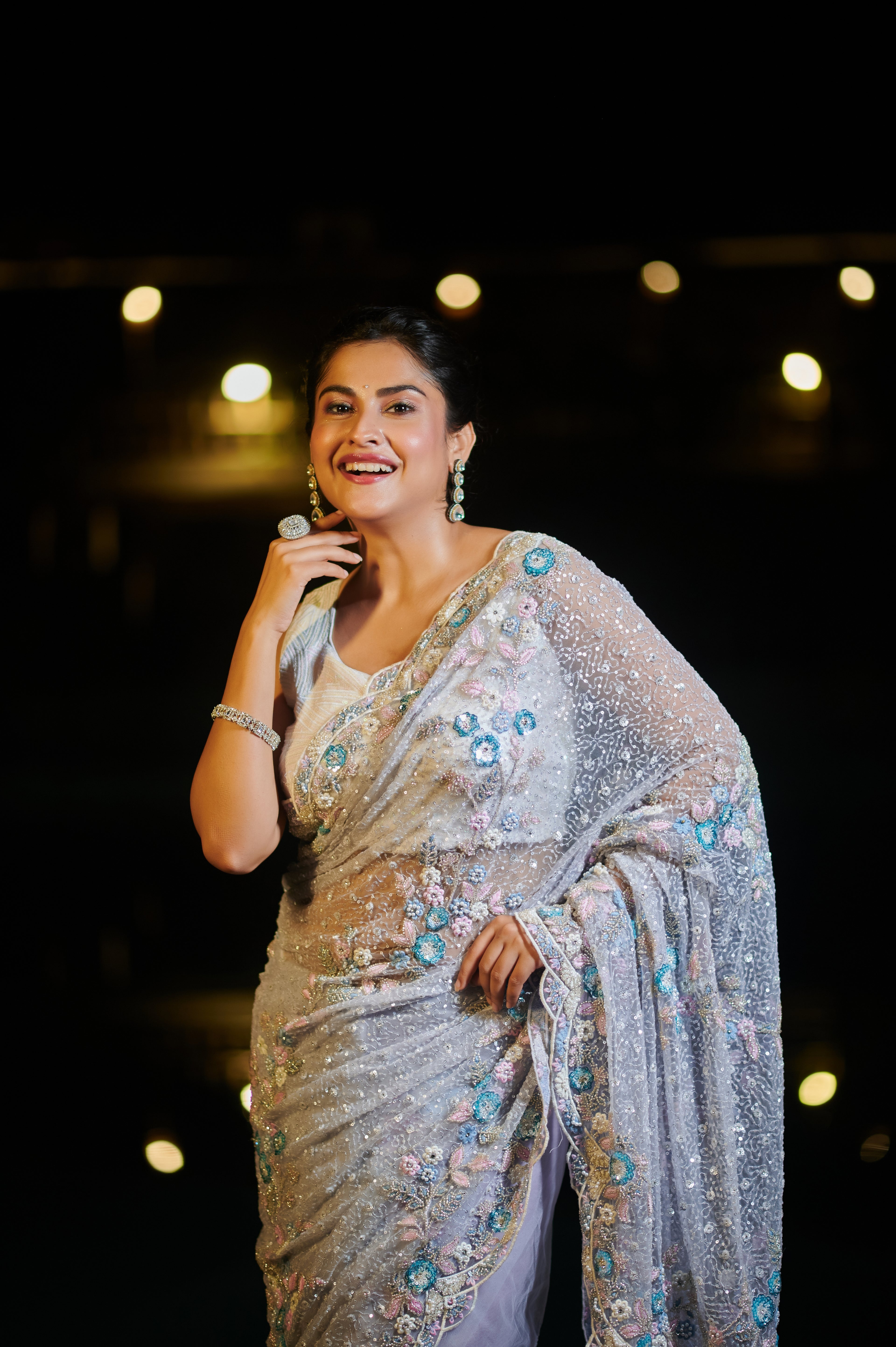 Celestial Bloom Hand-Embroidered Designer Saree