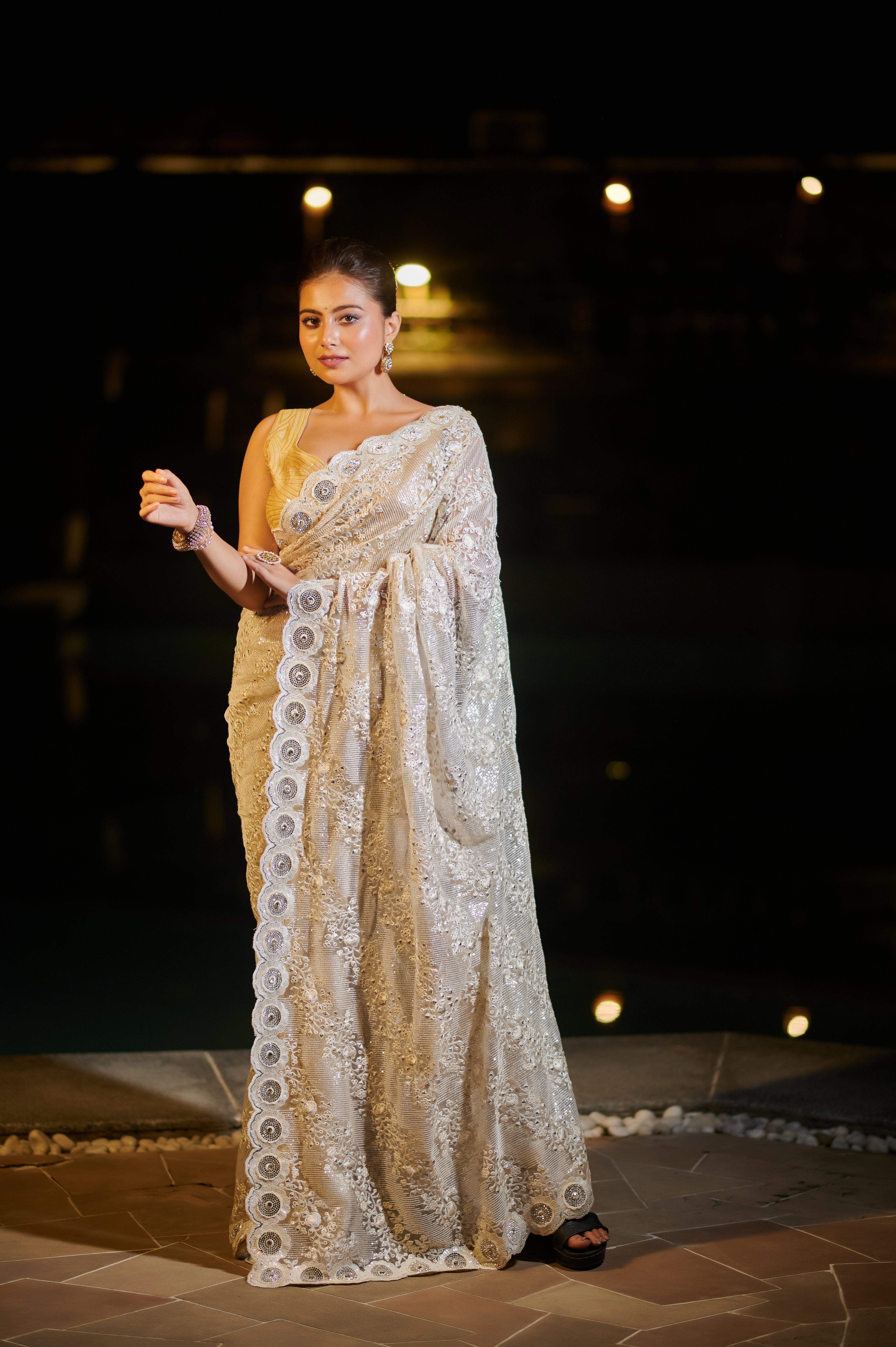 Ivory Luxe Diamond Cluster Saree