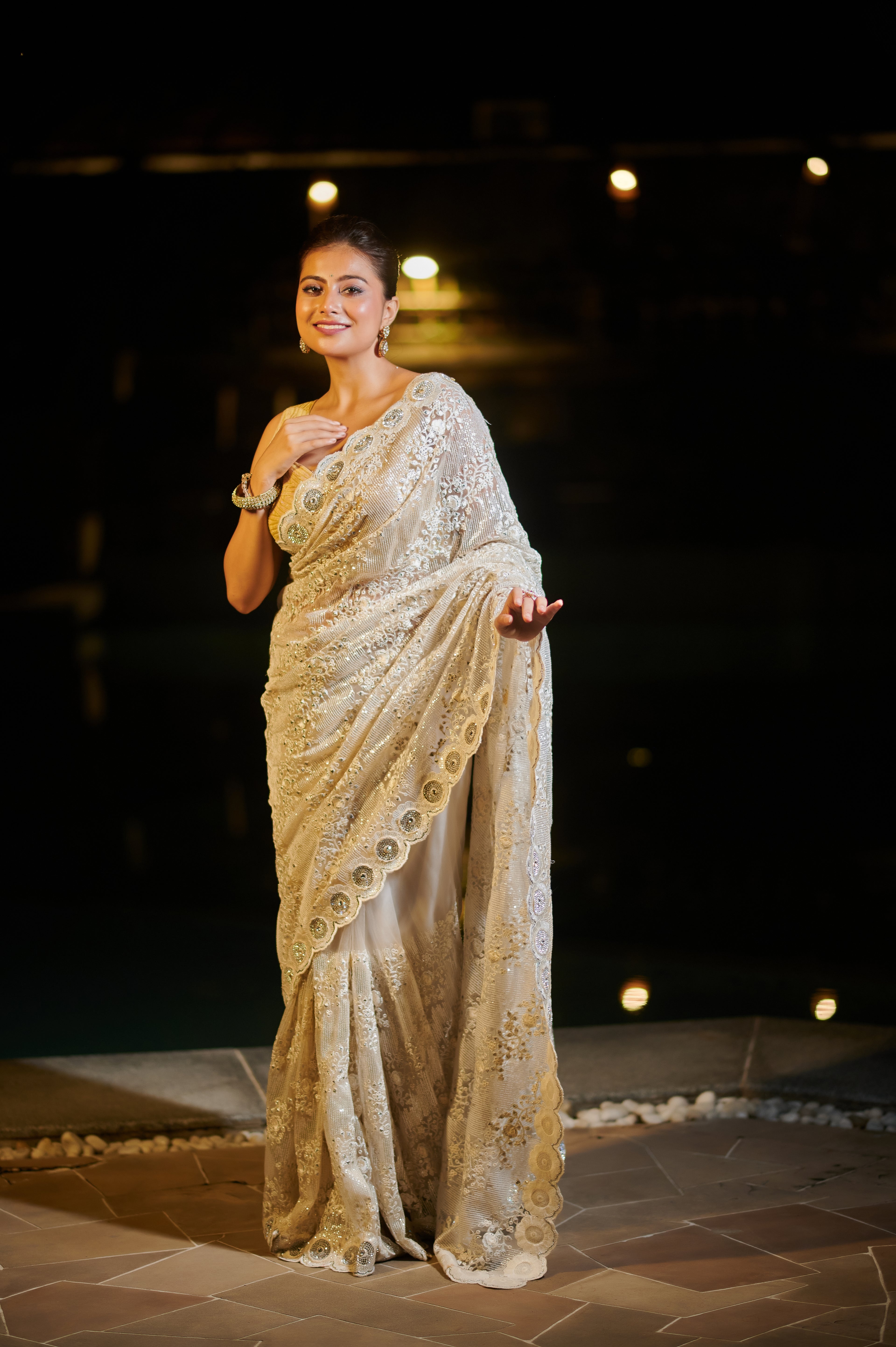 Ivory Luxe Diamond Cluster Saree