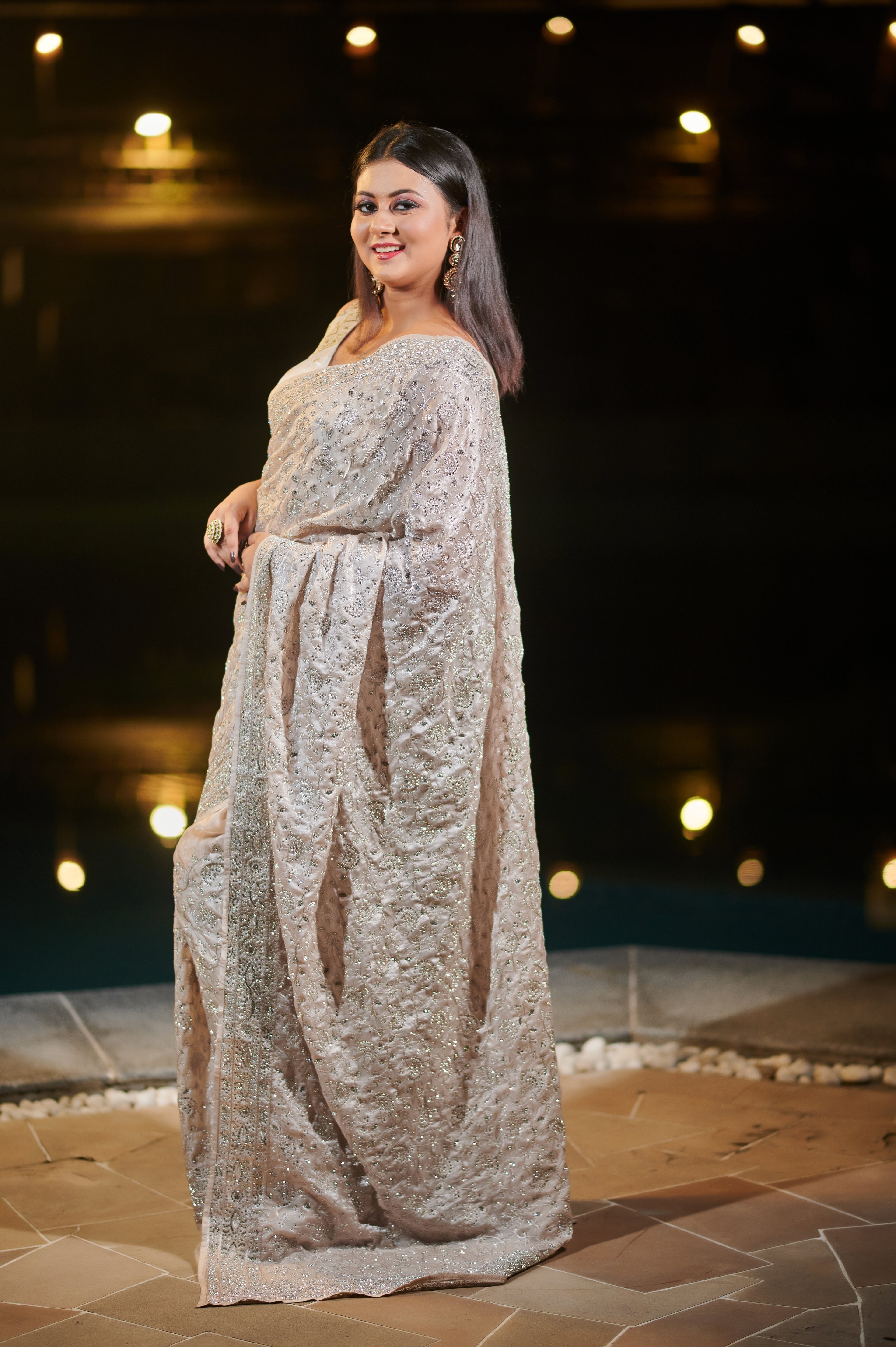 Moonlight Diamond Hand-Embroidered Saree