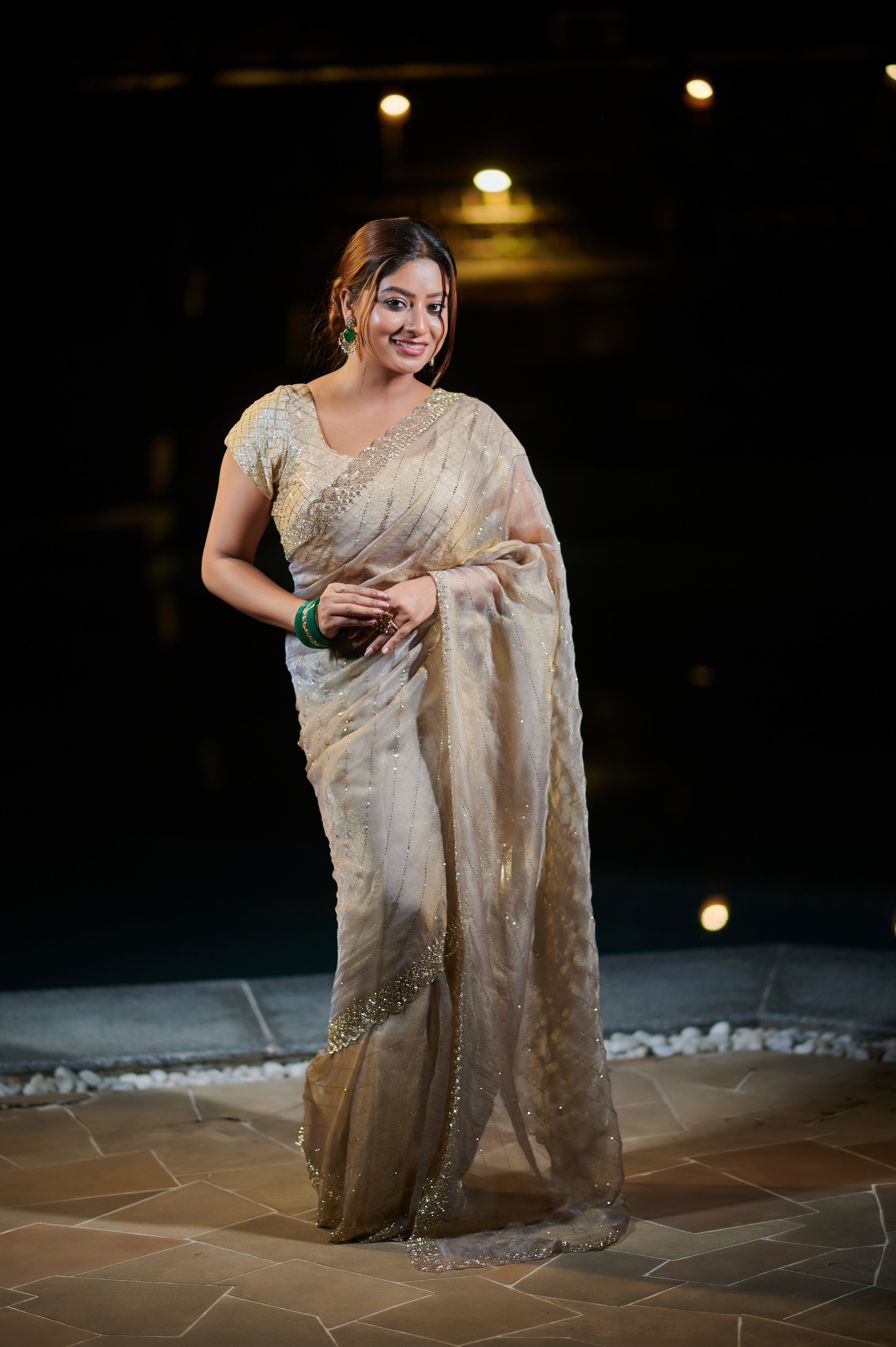 Champagne Gold Embellished Saree