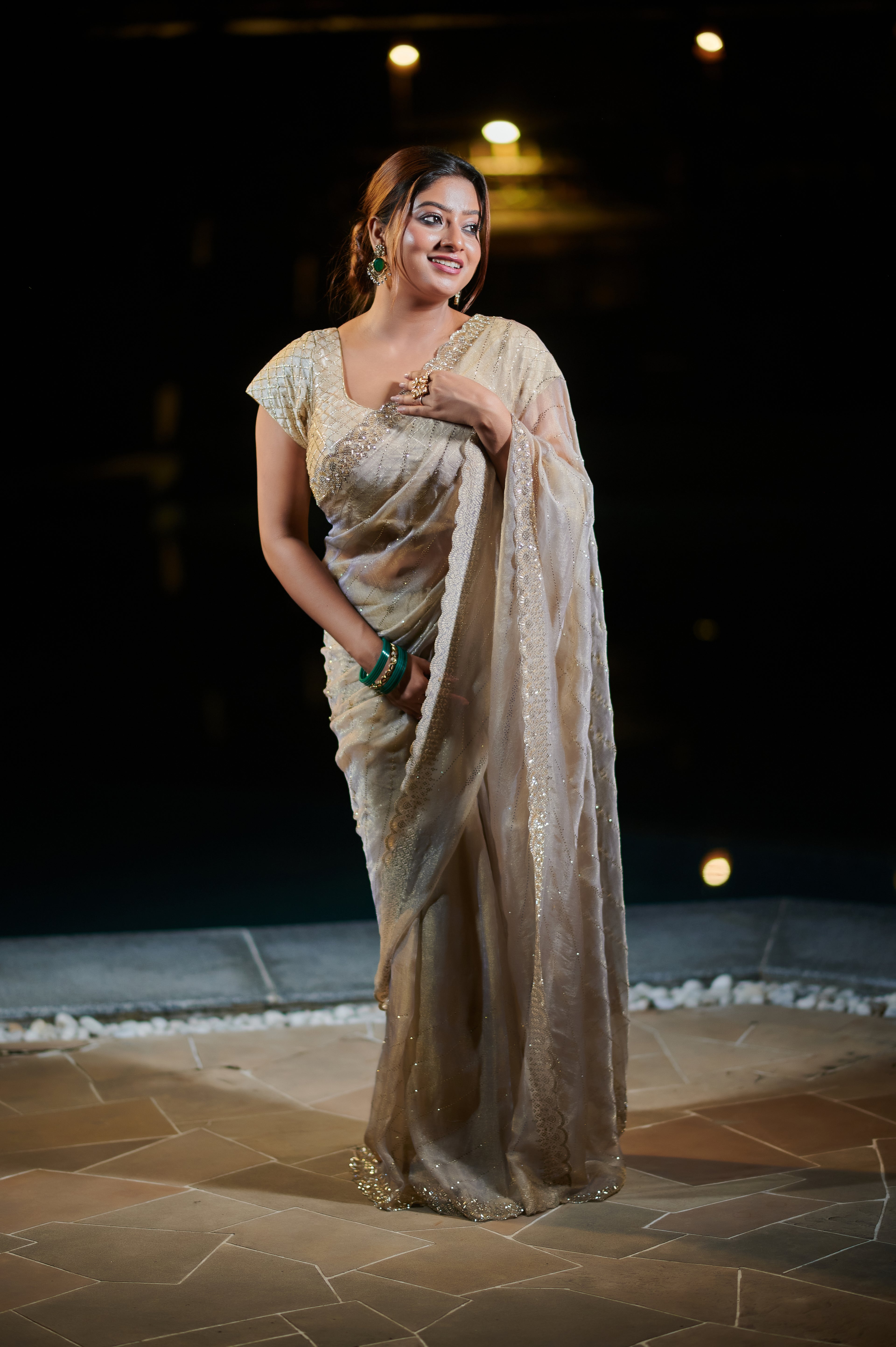 Champagne Gold Embellished Saree