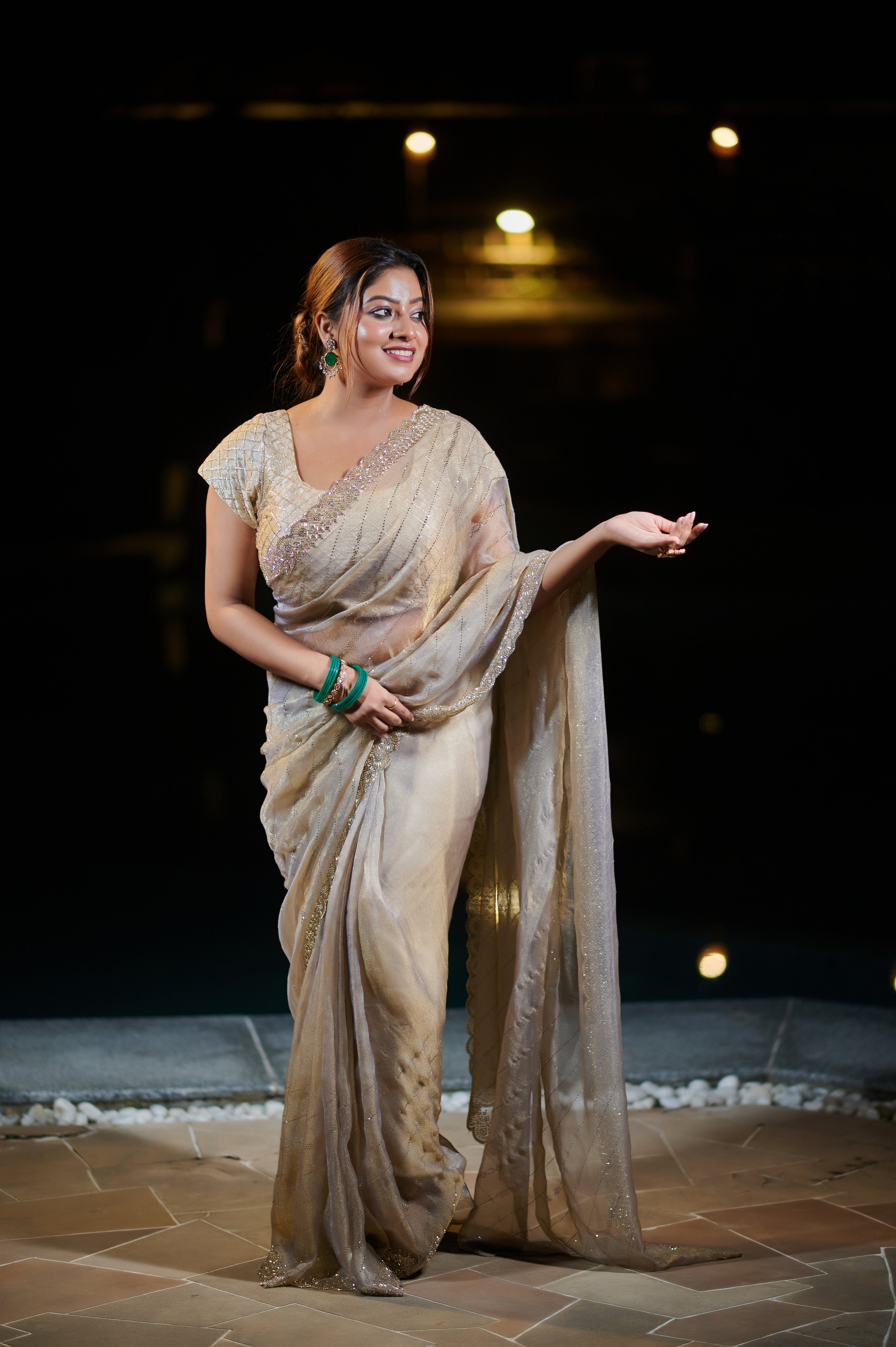 Champagne Gold Embellished Saree