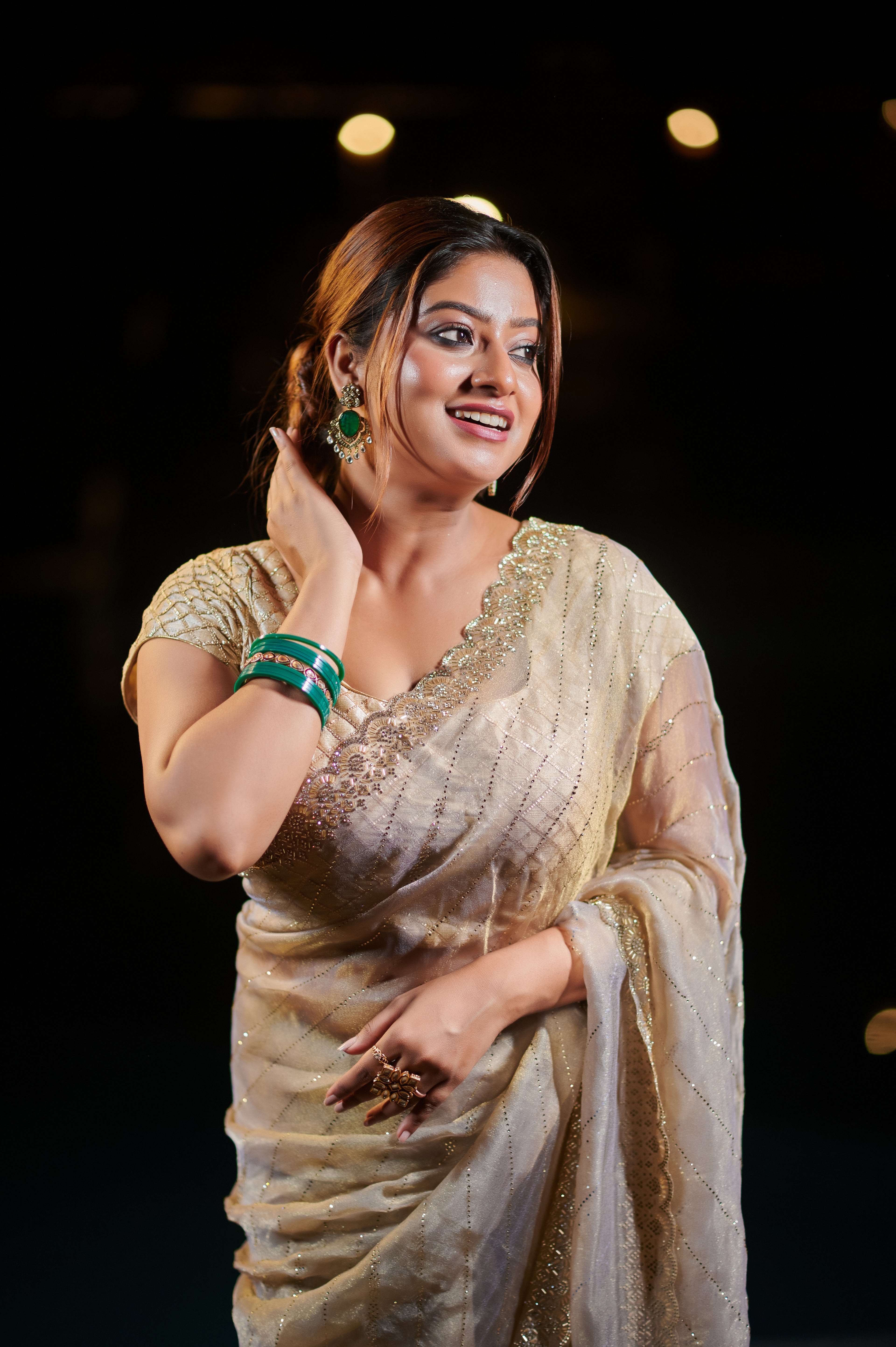 Champagne Gold Embellished Saree