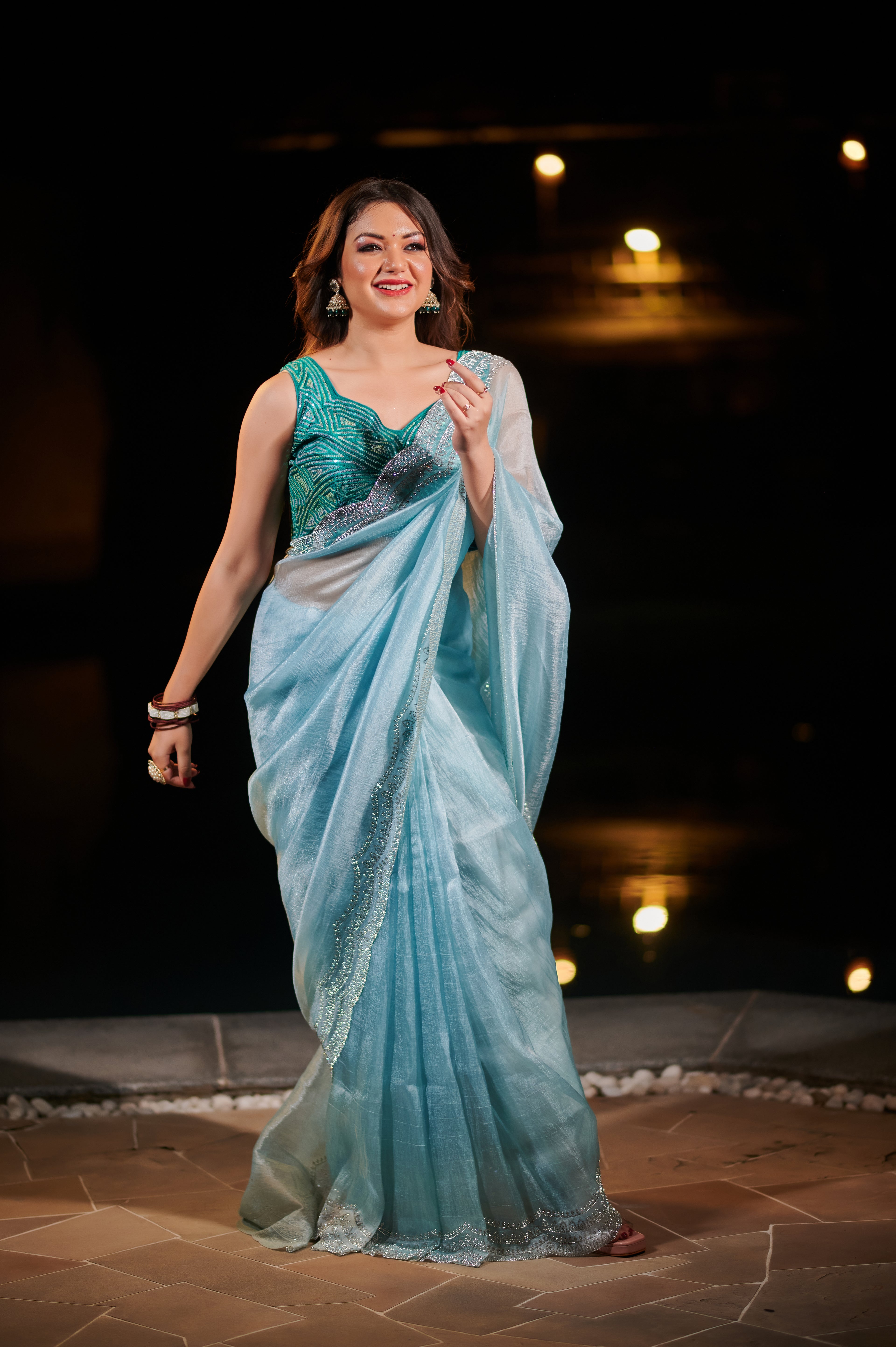 Celestial Mist soft flowy Organza Saree