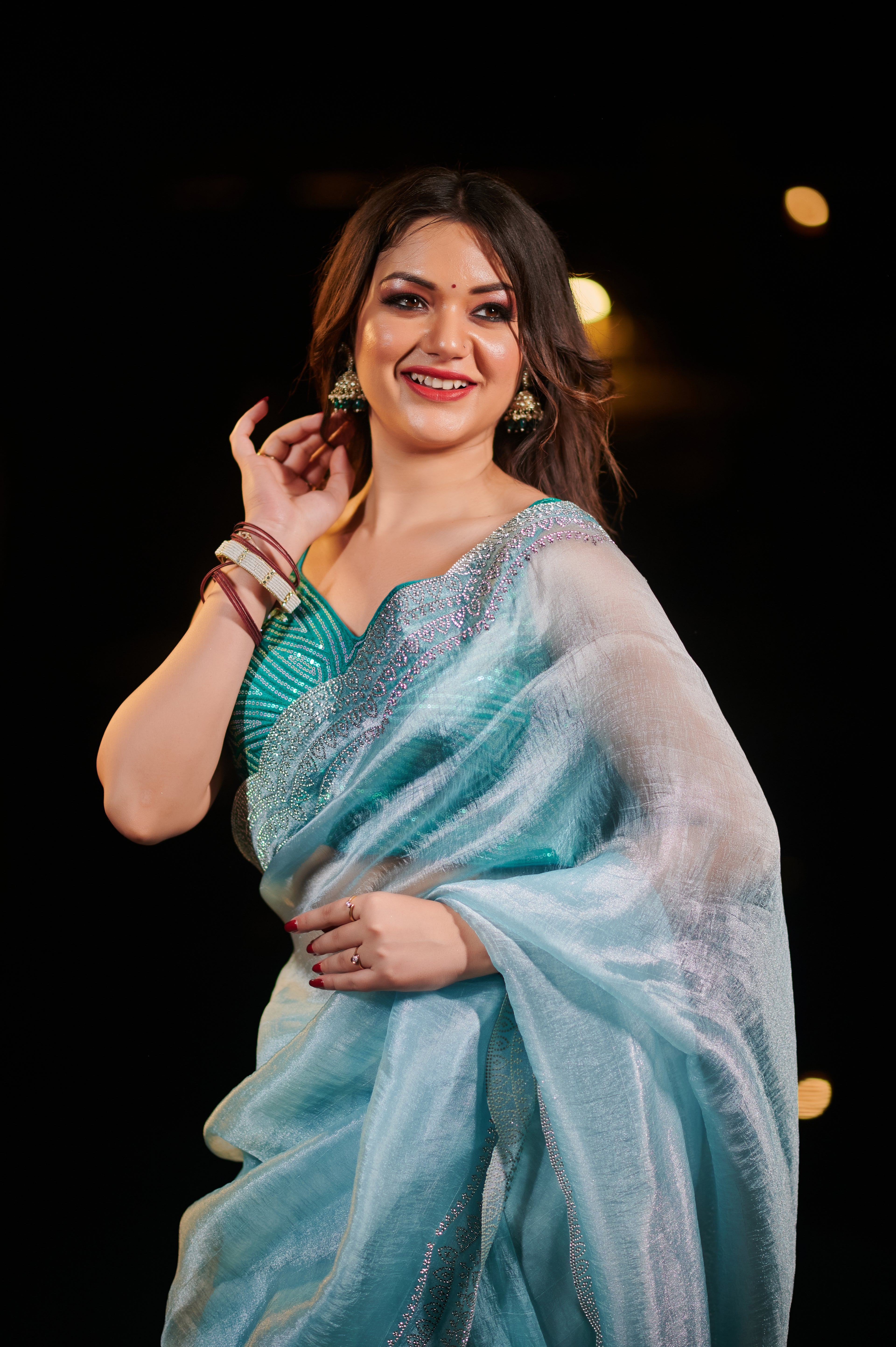 Celestial Mist soft flowy Organza Saree