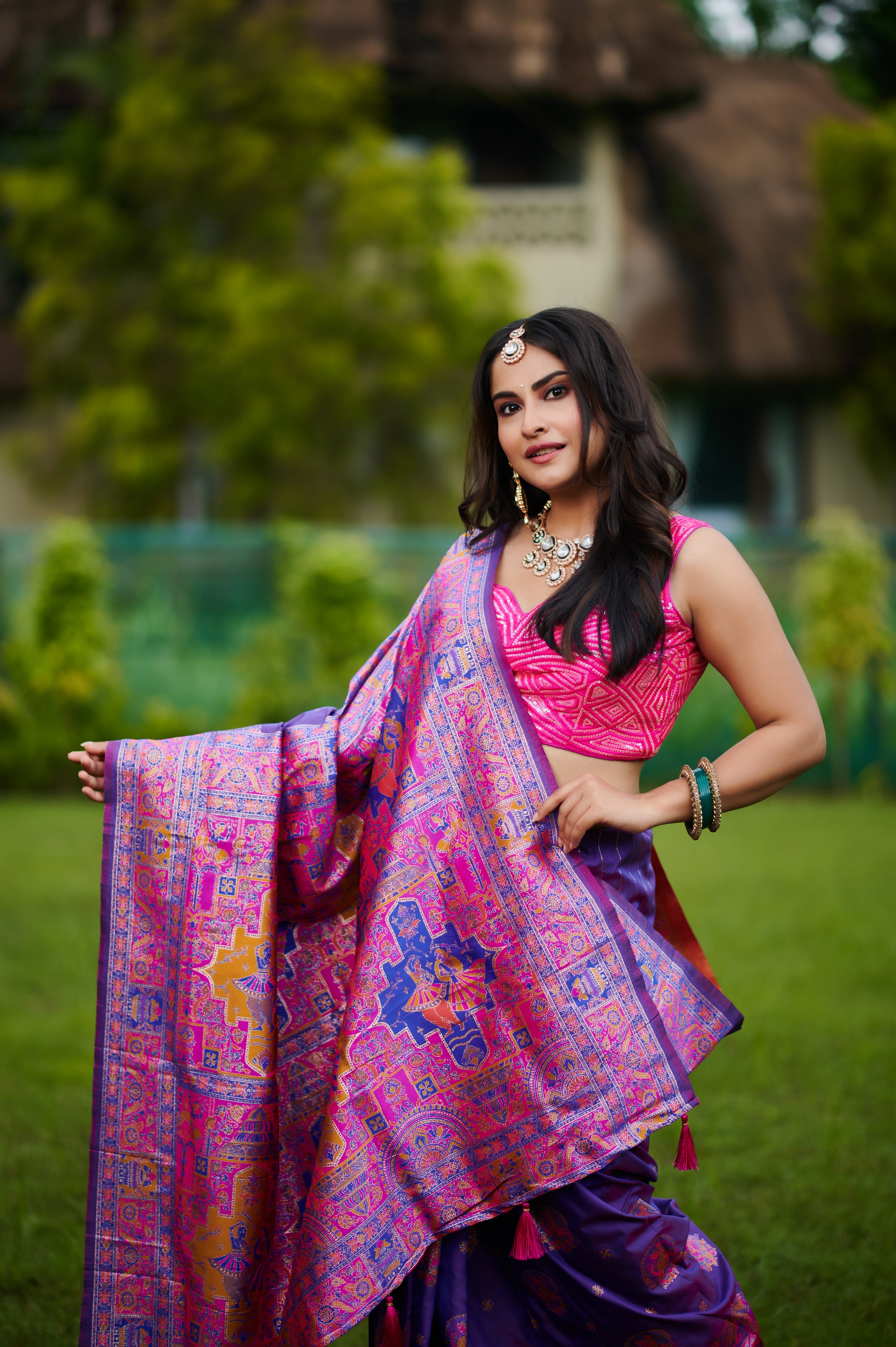 Rang Raas – Royal Navratri-Inspired Pure Silk Saree (Digital shade)