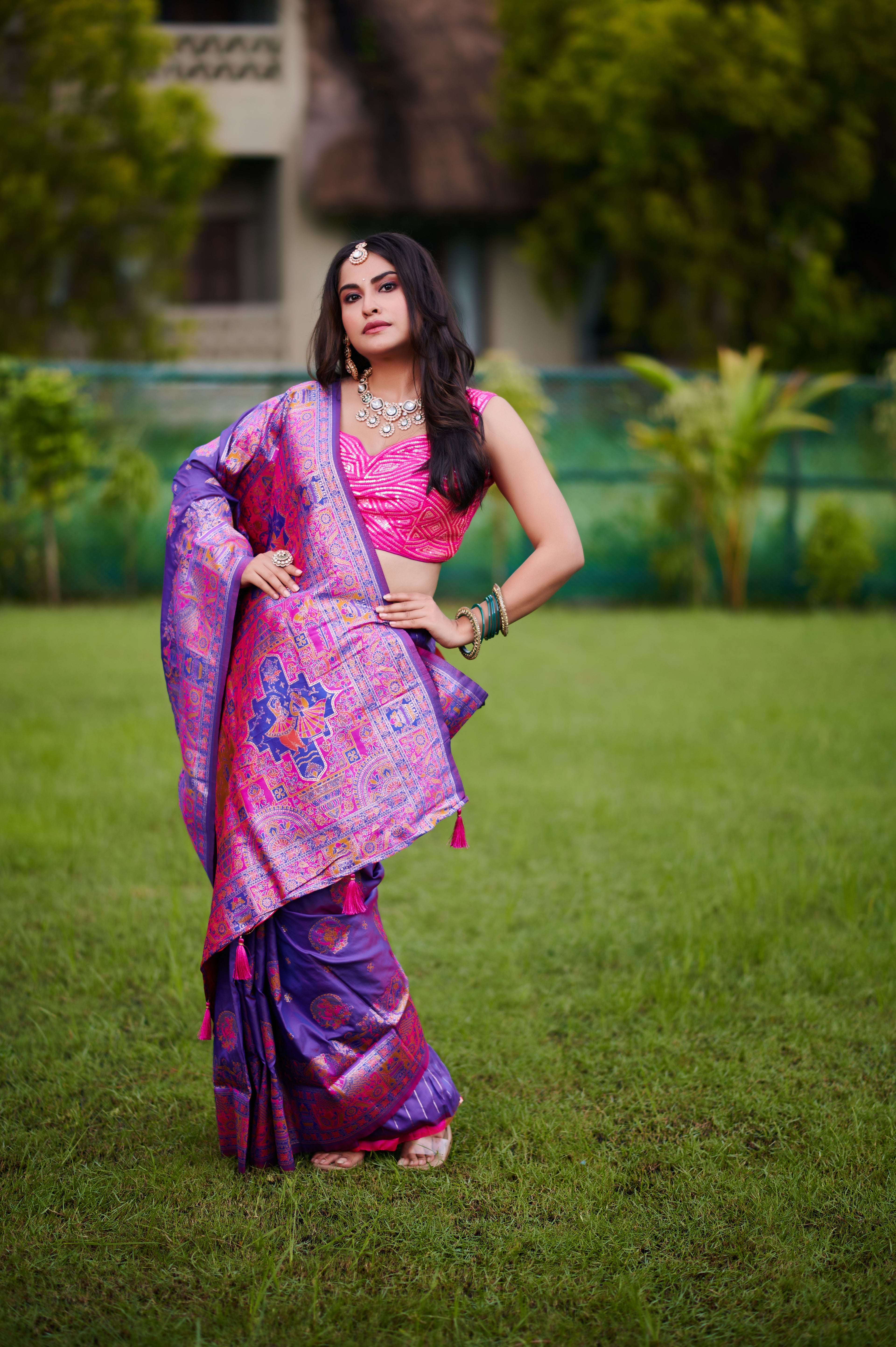 Rang Raas – Royal Navratri-Inspired Pure Silk Saree (Digital shade)