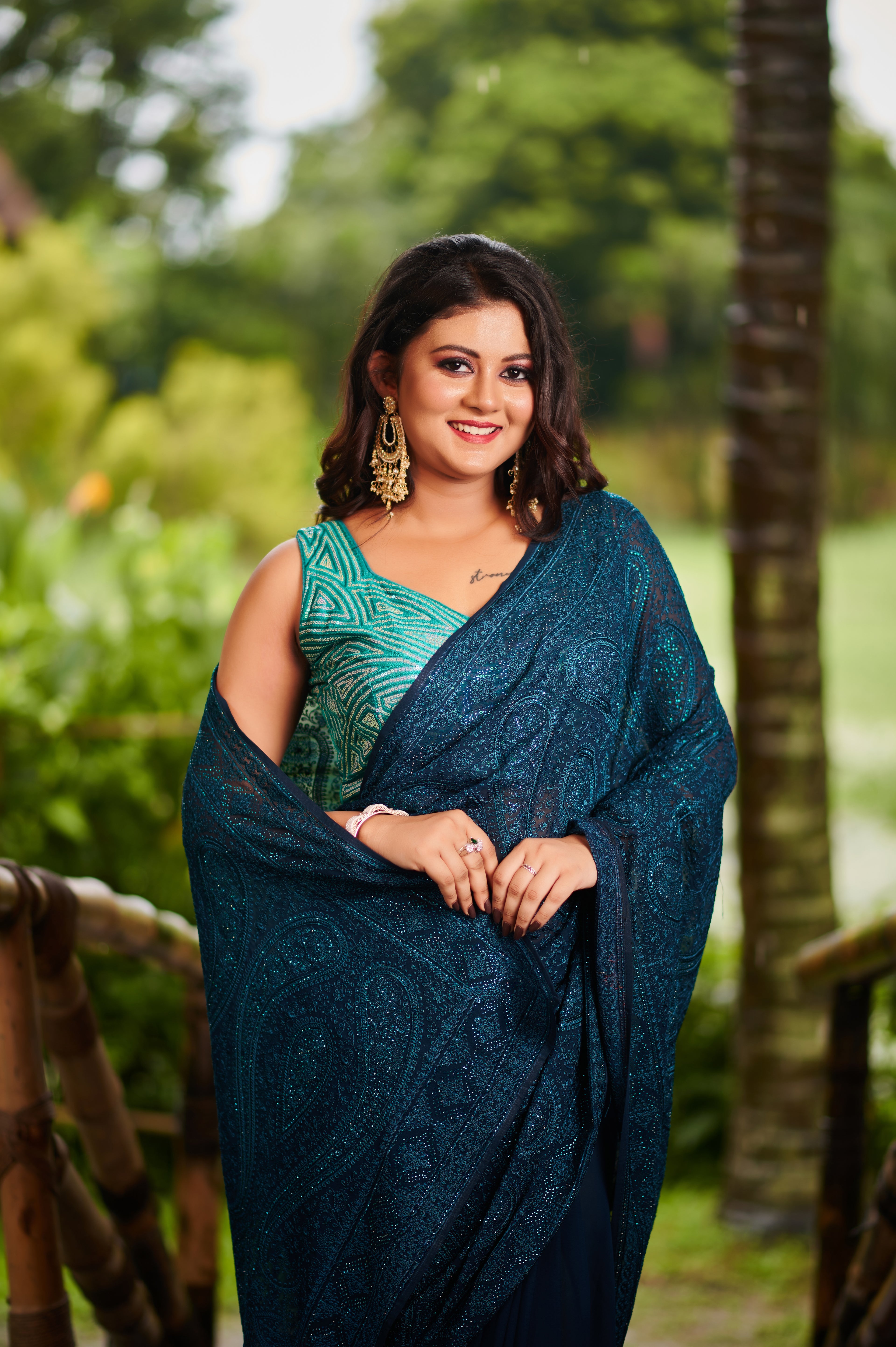 Midnight Elegance – Heavy Embroidered Georgette Saree