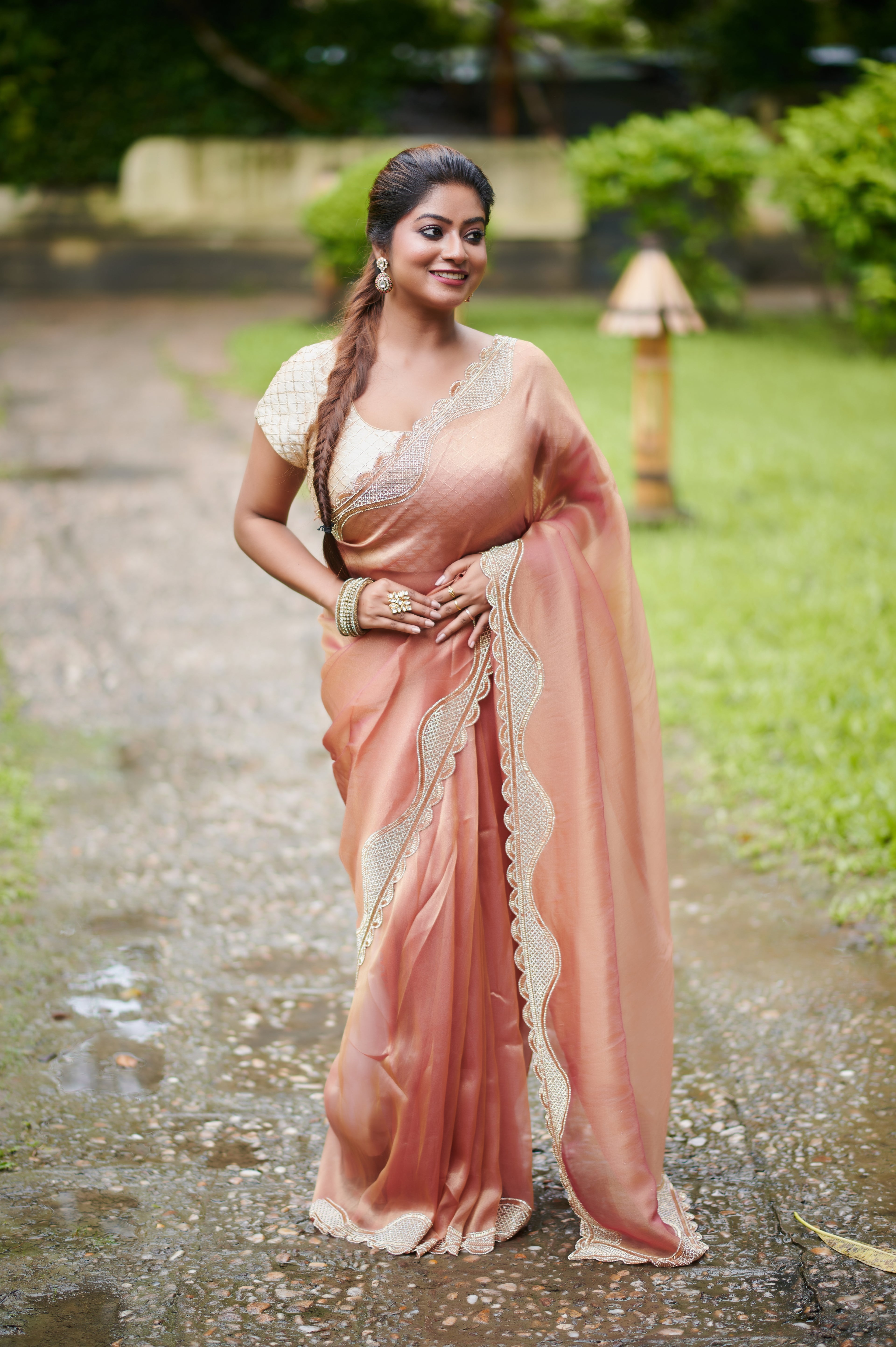 Sunkissed Elegance – Embroidered Soft Organza Saree