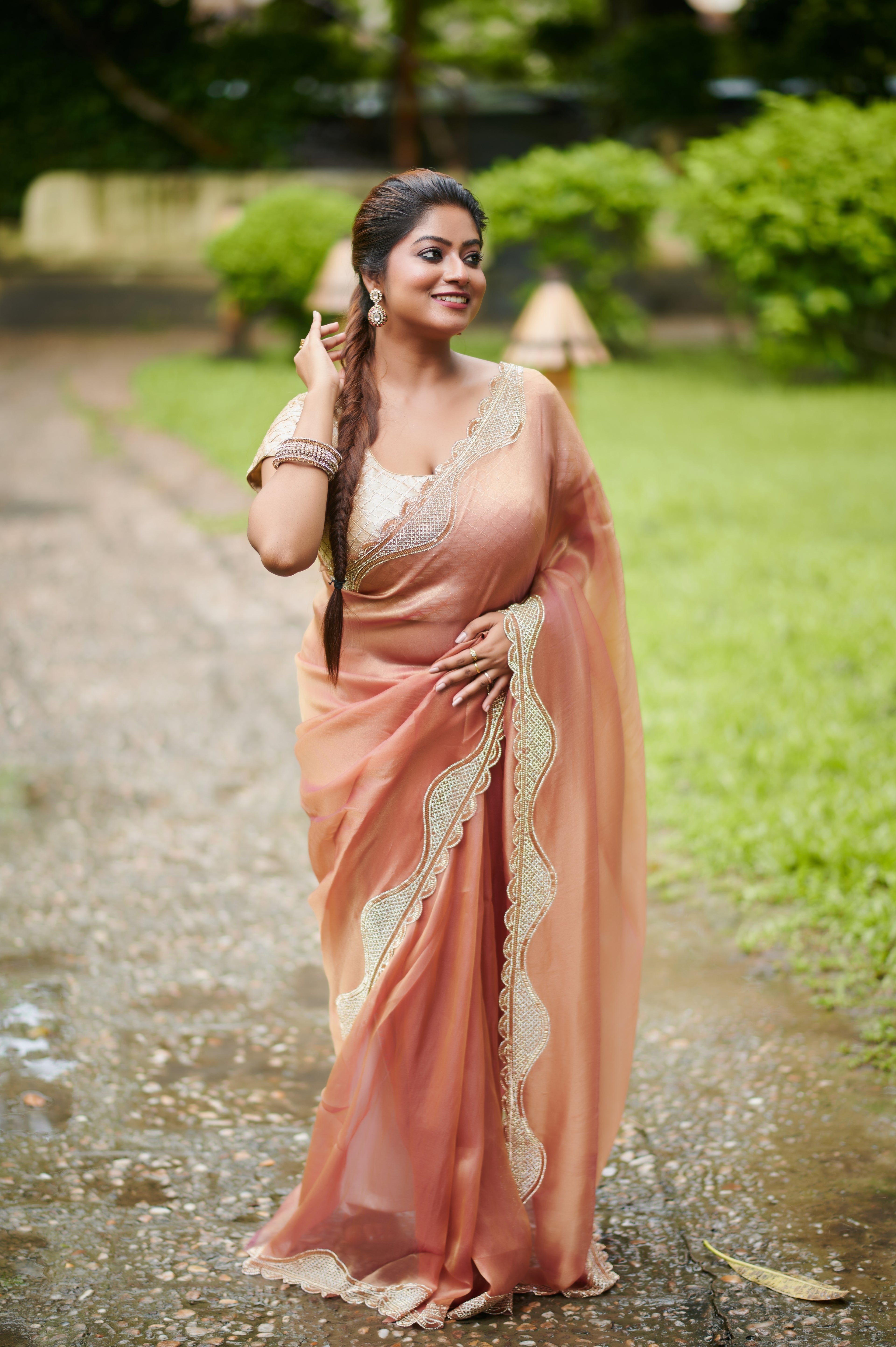 Sunkissed Elegance – Embroidered Soft Organza Saree
