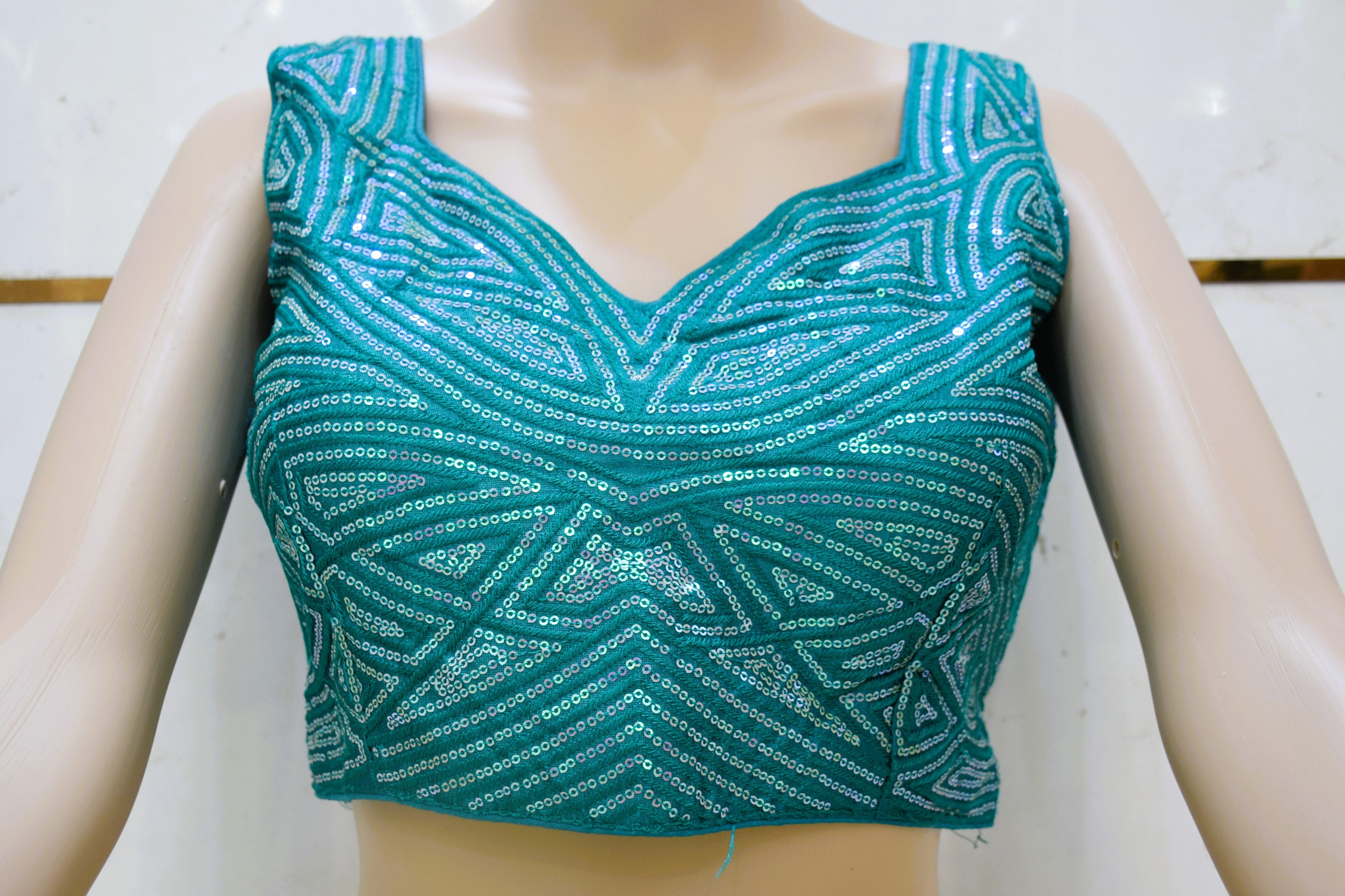 "Turquoise Sparkle Sequin Blouse"