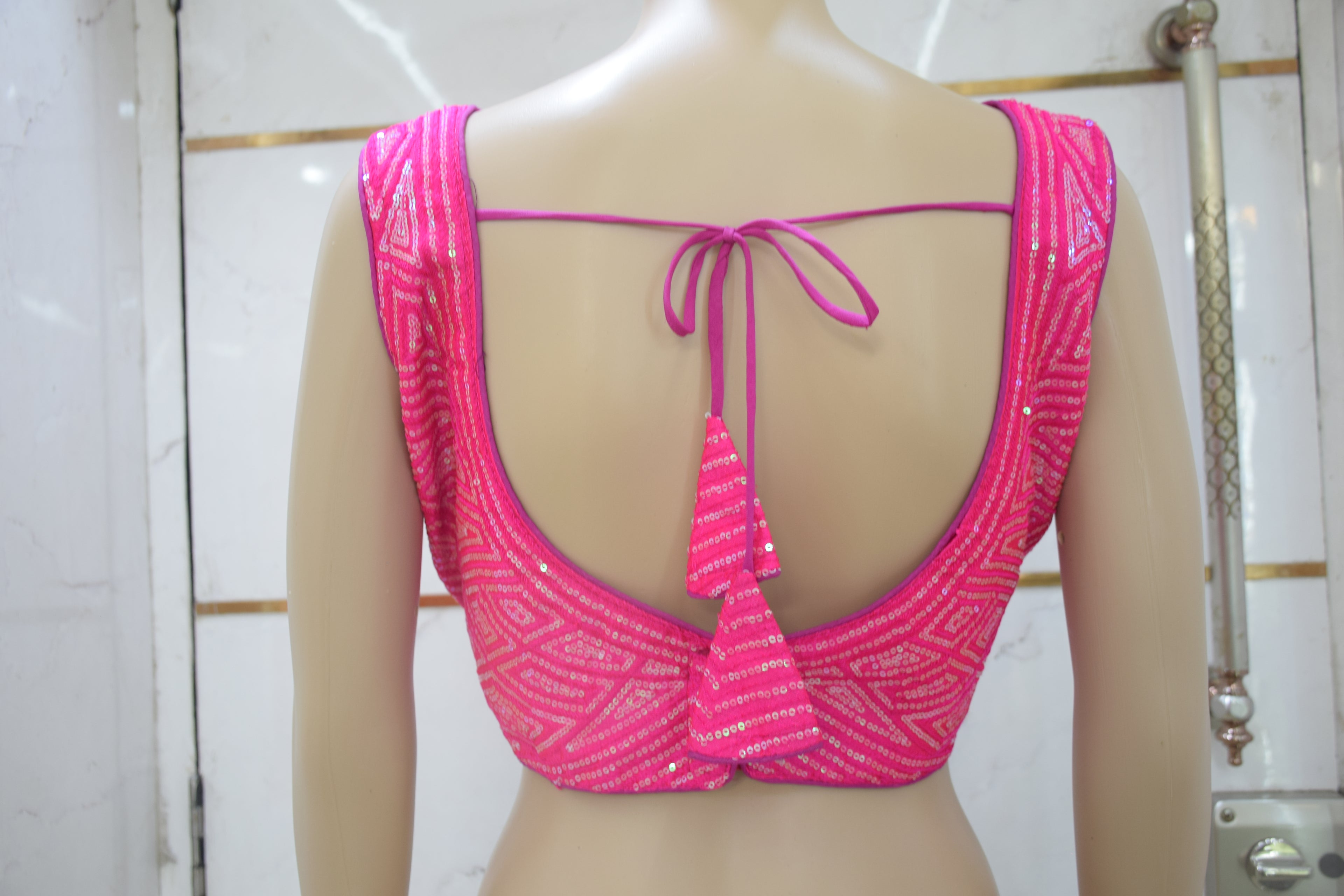 Hot Pink Sequin Embroidered Designer Blouse
