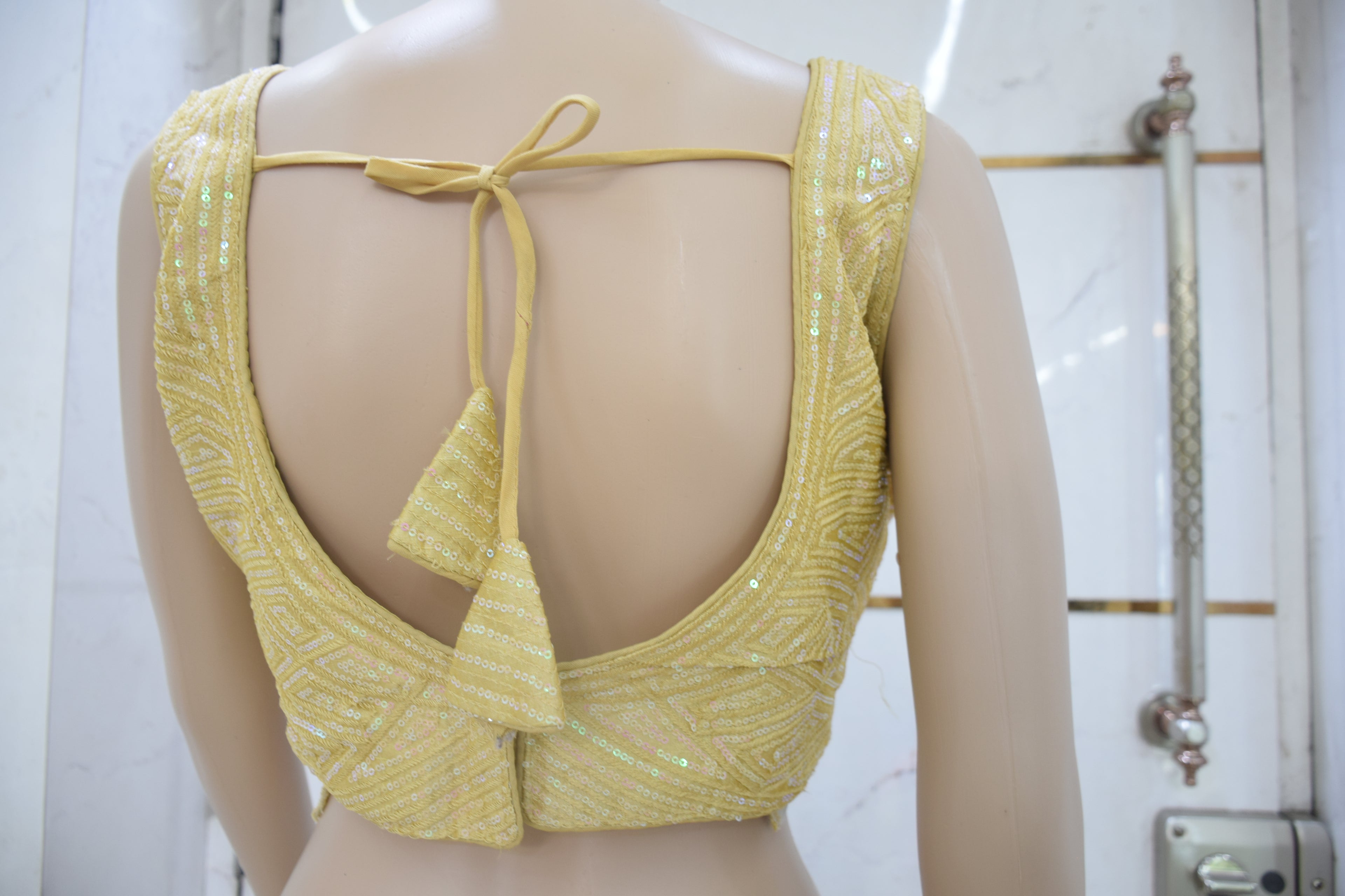 Elegant Beige Sequin Embroidered Blouse