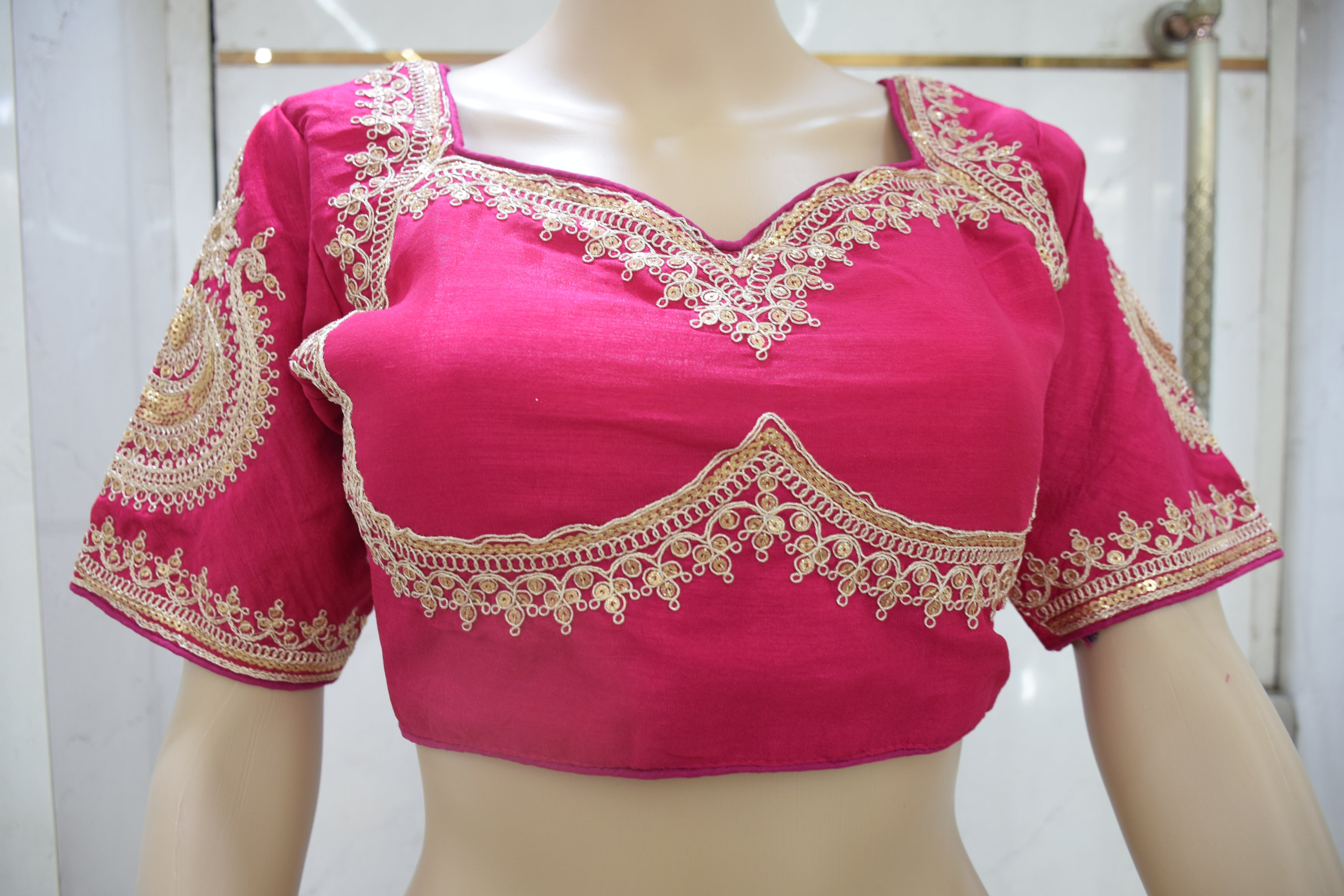Rani Pink Elegance – Handcrafted Embroidered Blouse