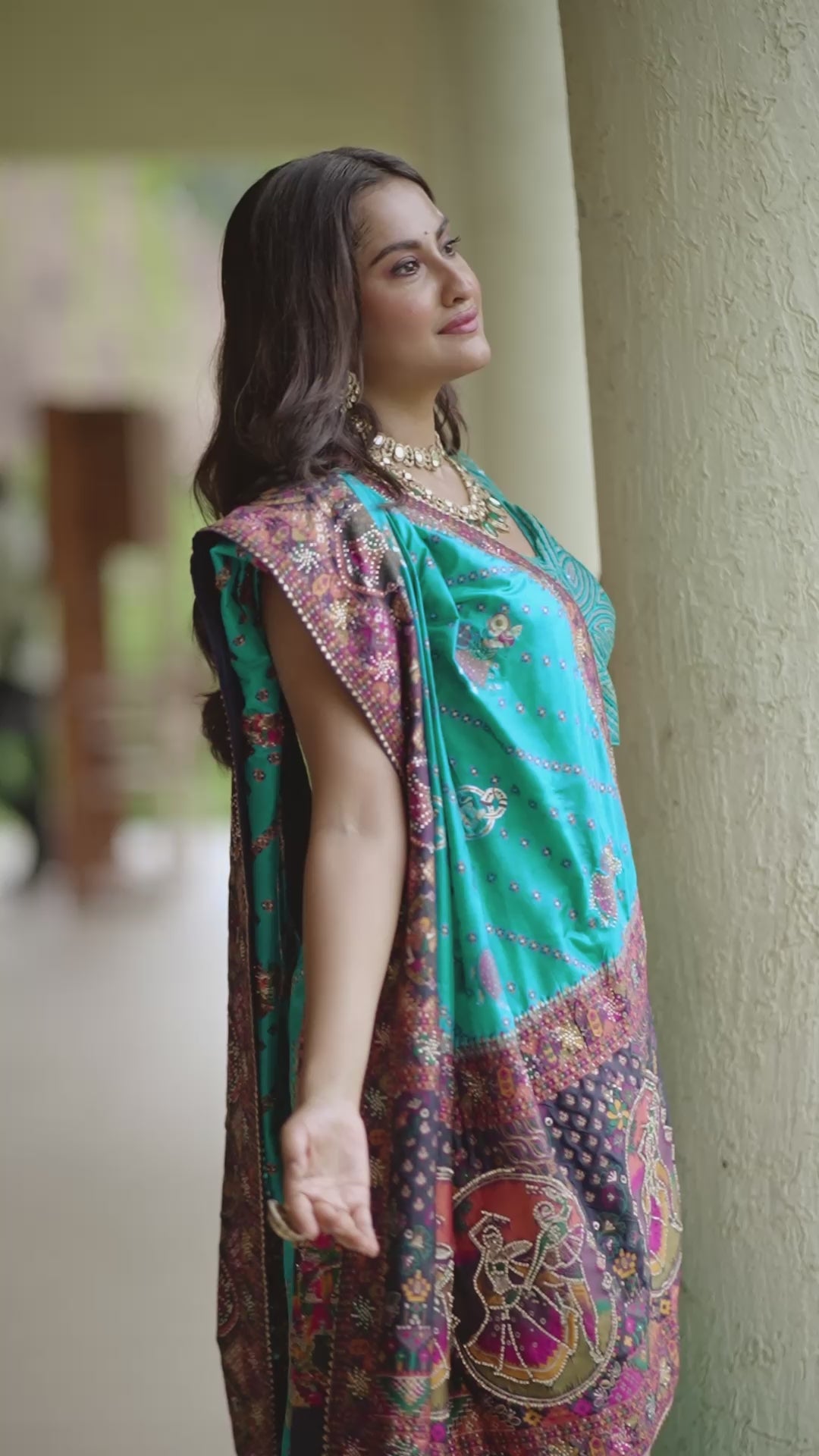 Ras Leela - Soft silk Saree in Blue and Rani pink