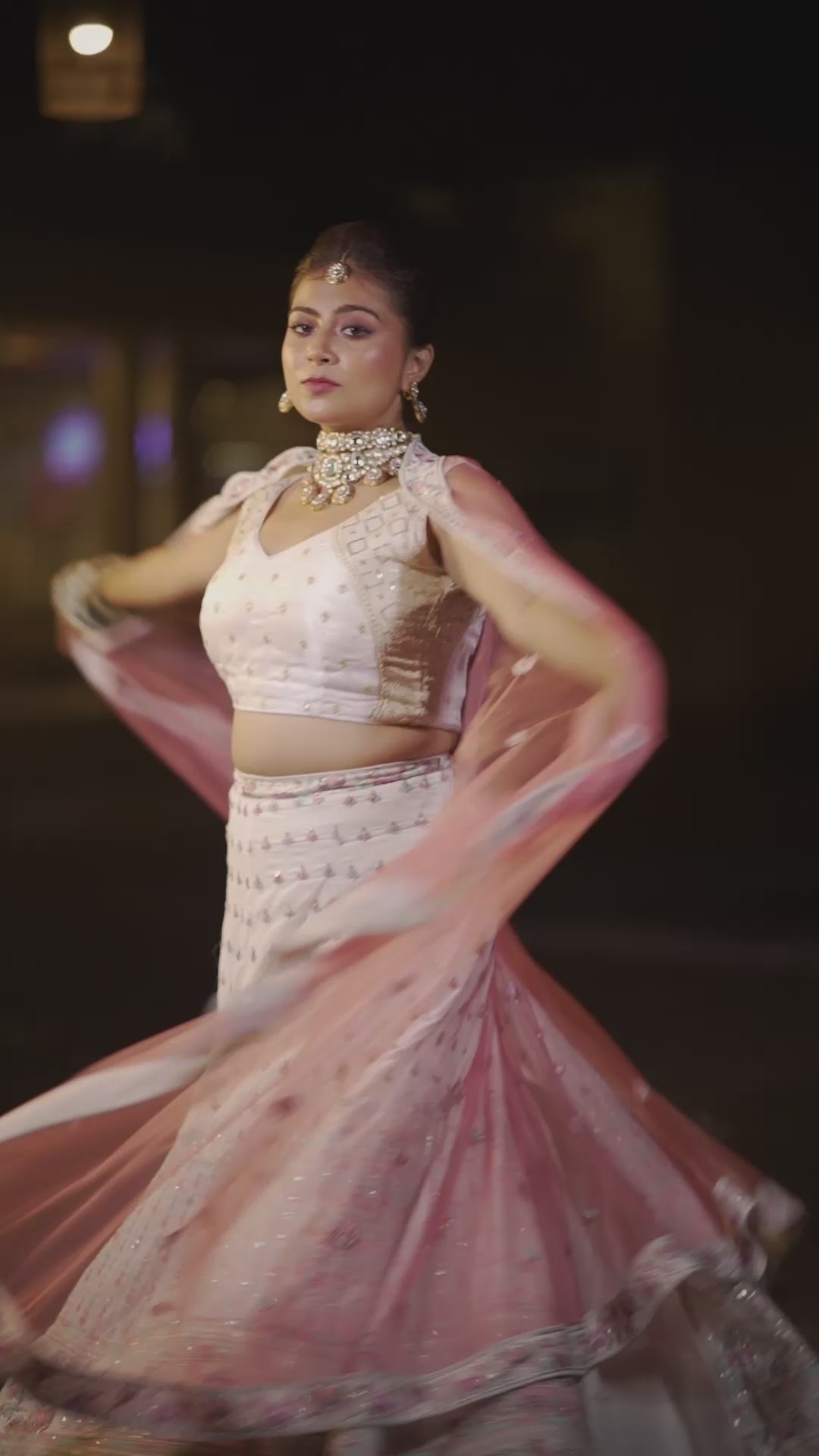 Ivory & Blush Pink Temple Border Embroidered Lehenga Set