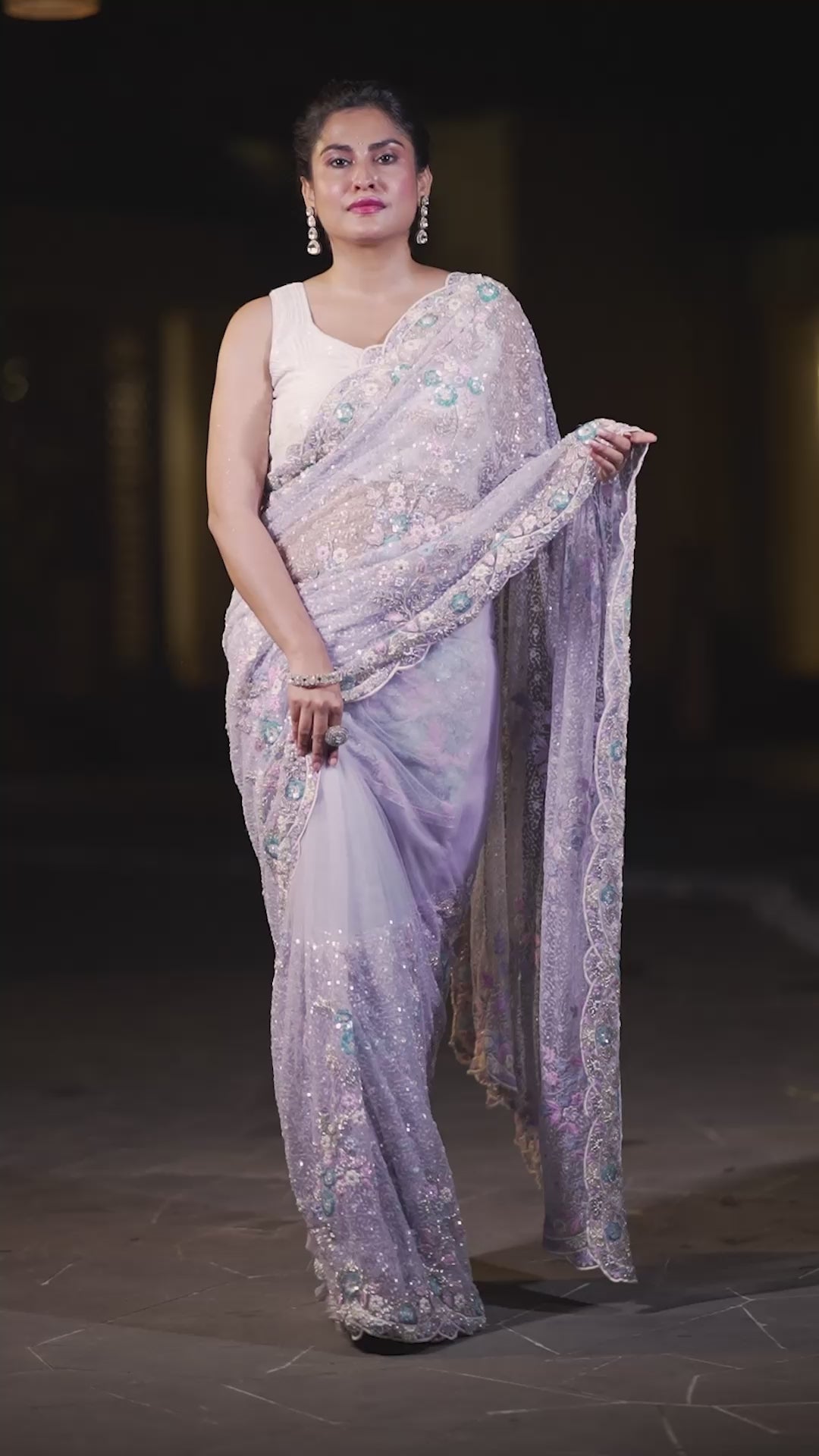 Celestial Bloom Hand-Embroidered Designer Saree