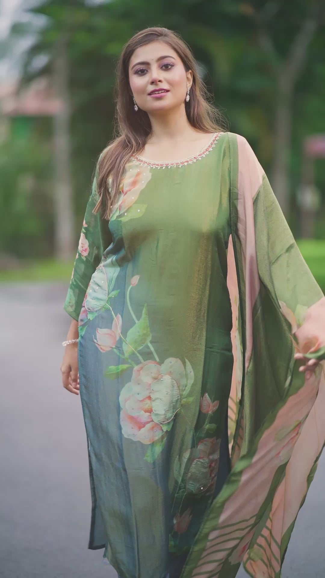 Olive Blossom Kurta Set