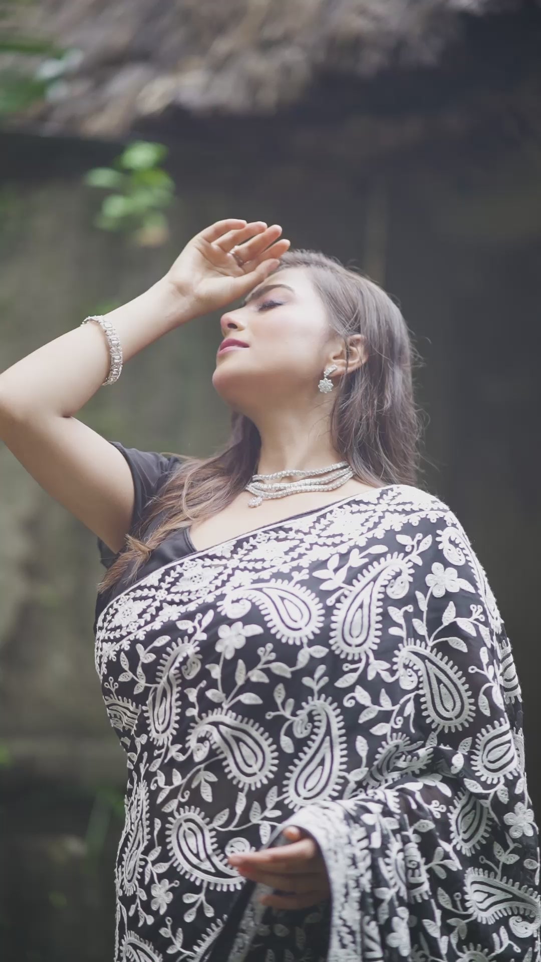 Midnight Bloom – Hand-Embroidered Georgette Saree