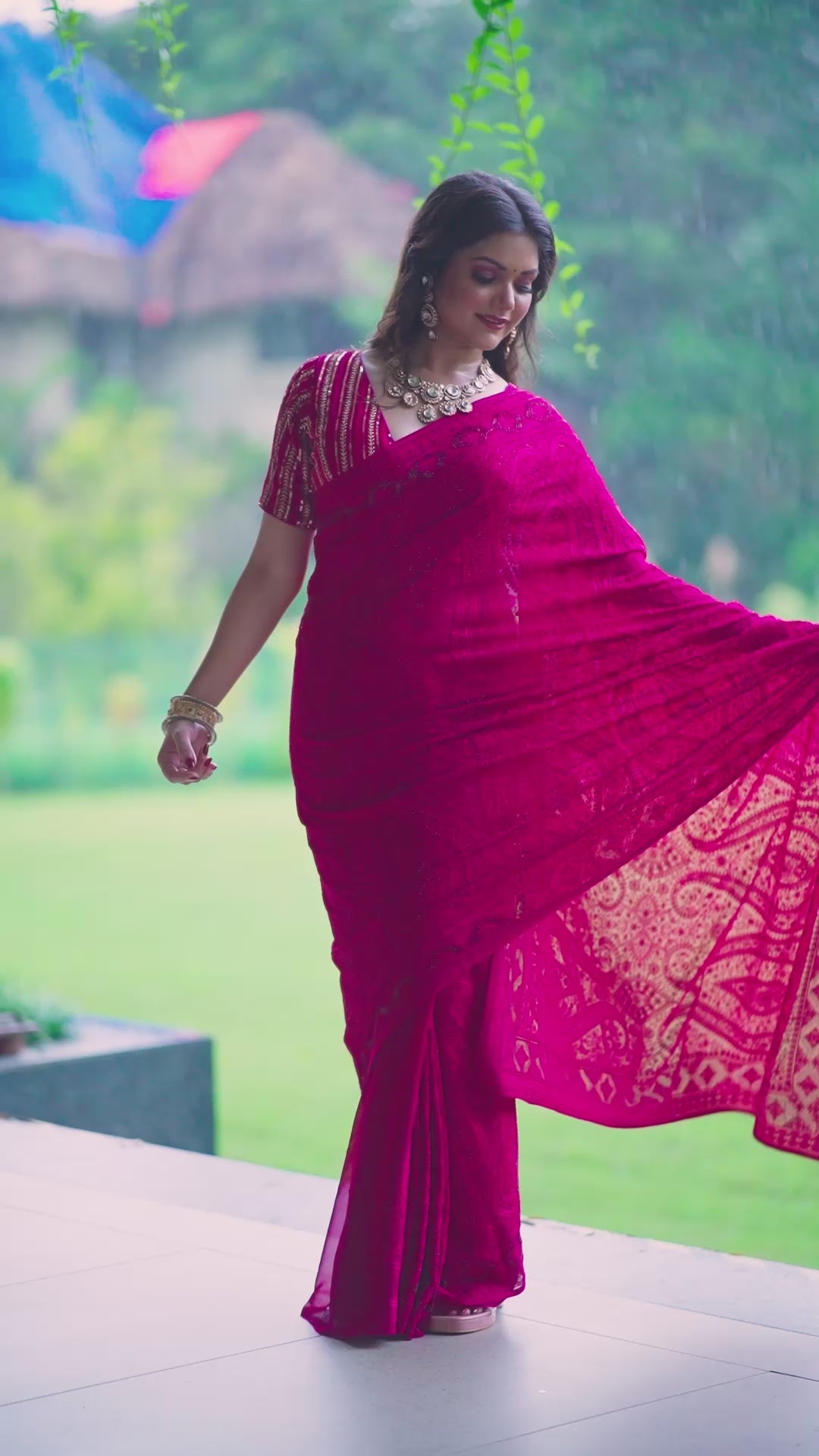 Crimson Elegance – Heavy Work Georgette Party wear Saree