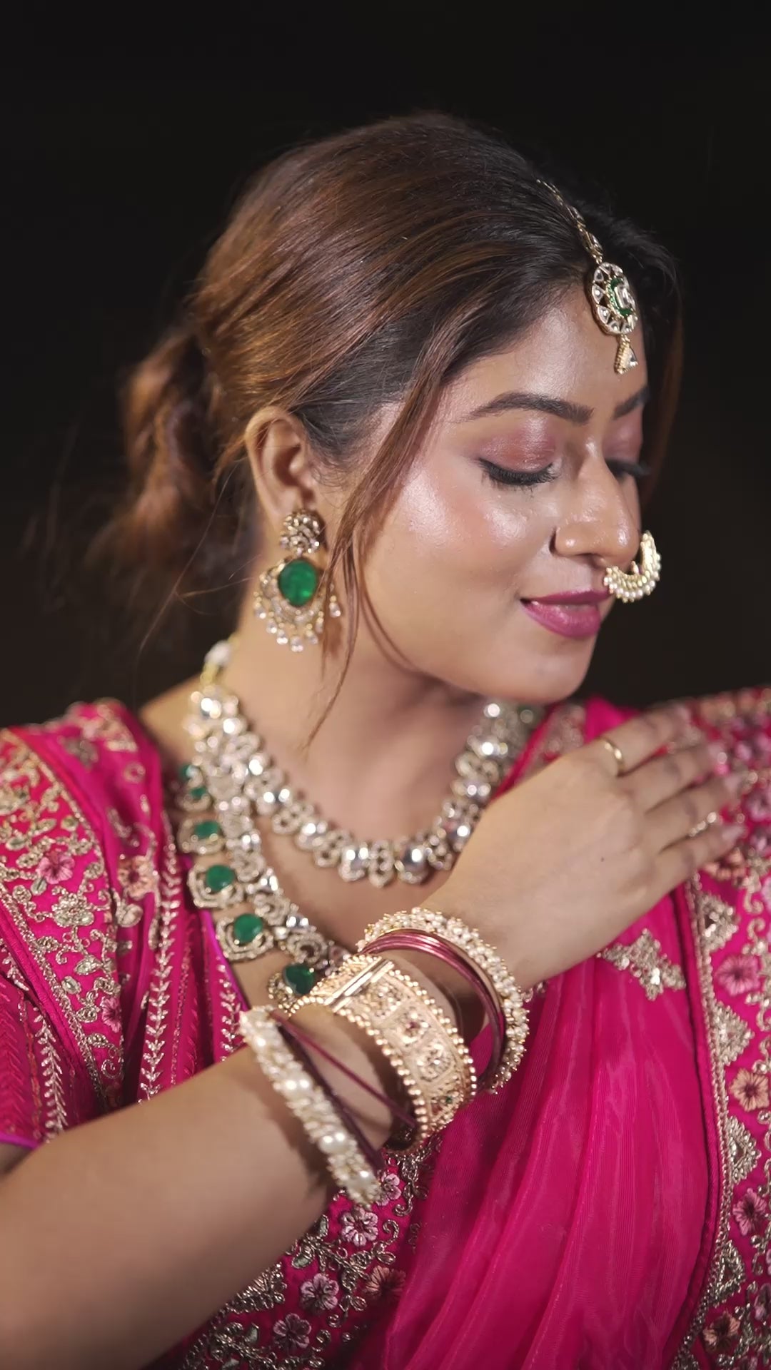 Rasika – Regal Pink Bridal Lehenga with Temple Motif Embroidery