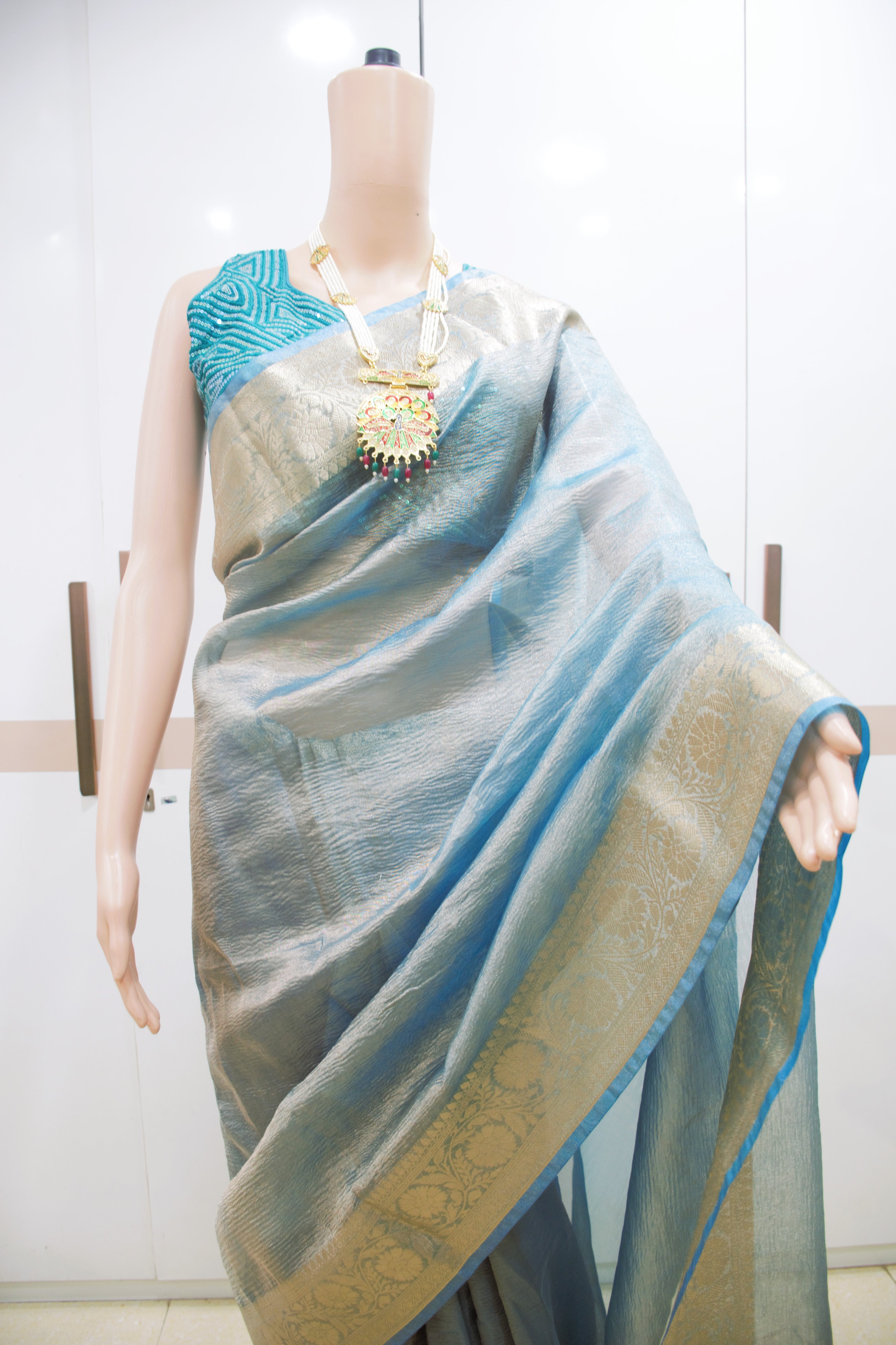 Regal Blue Silk Drape Saree