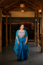 Midnight Teal Indo-Western Cape Set