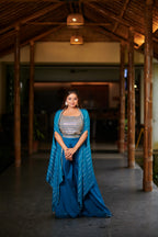 Midnight Teal Indo-Western Cape Set