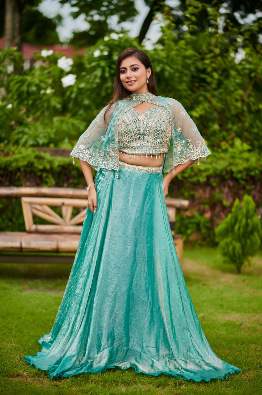 Exclusive 3-Piece Cape Set - Elegant Party Wear with Heavy Embroidery