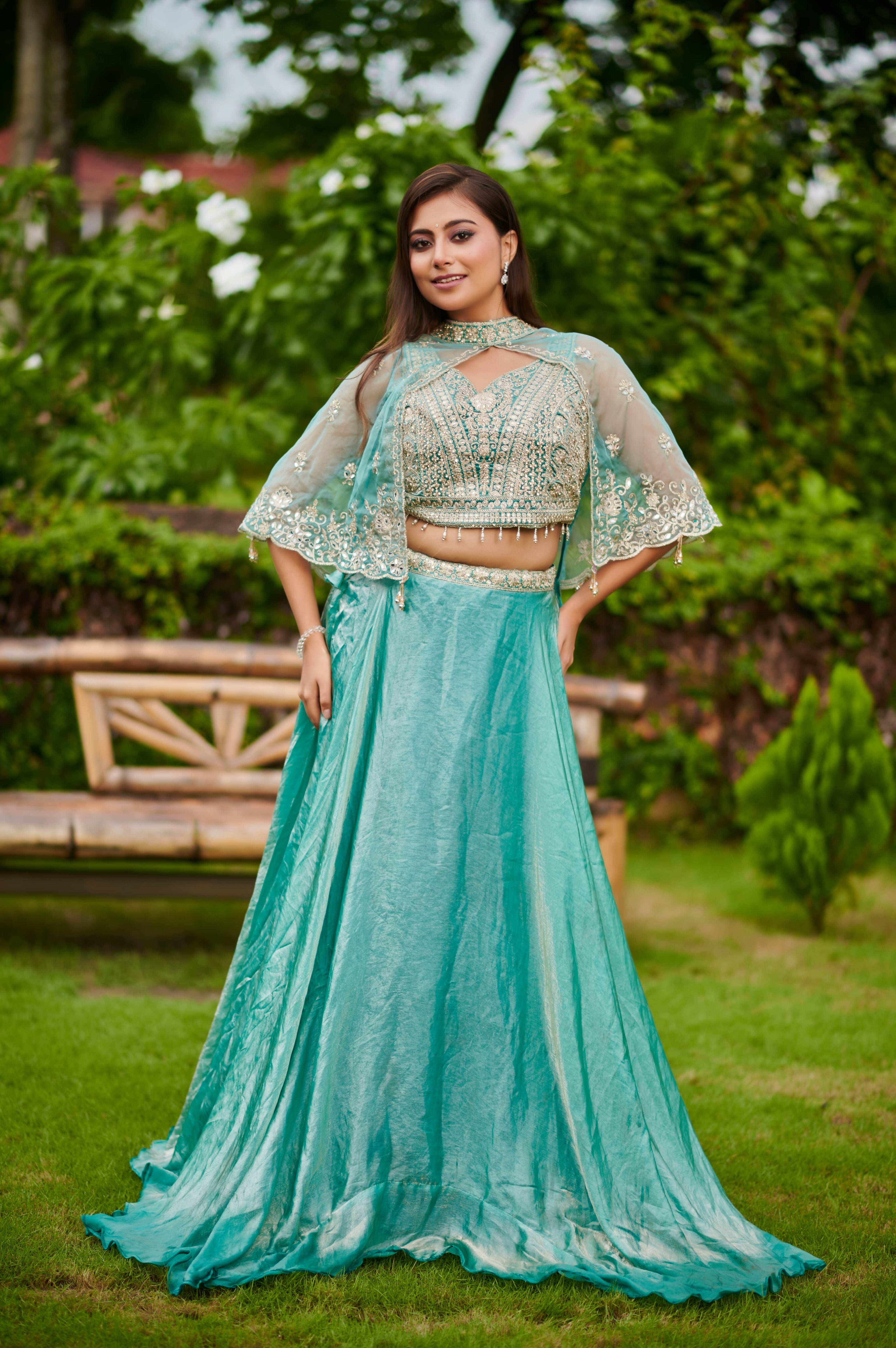 Exclusive 3-Piece Cape Set - Elegant Party Wear with Heavy Embroidery