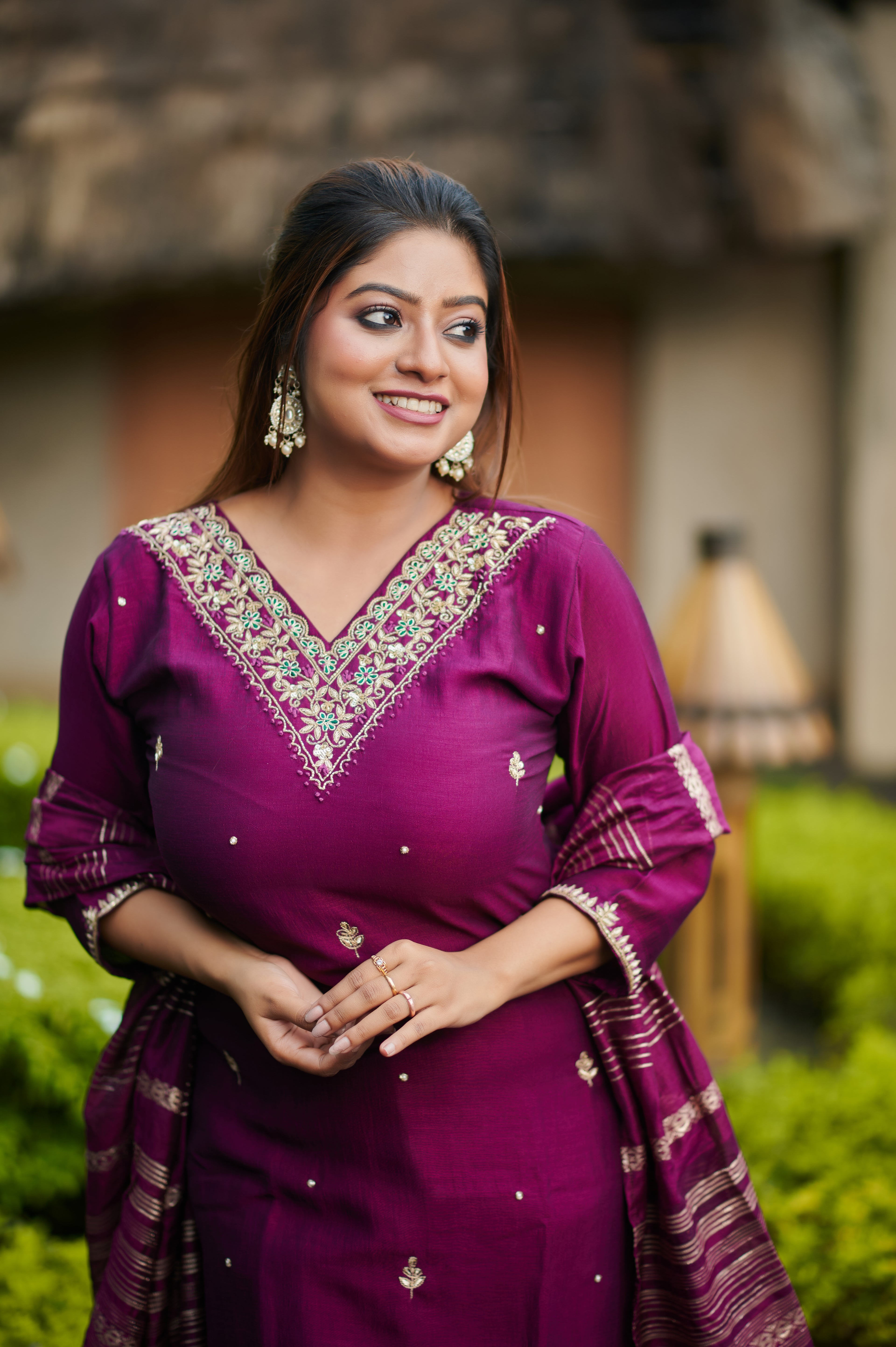 Royal Plum Embroidered Kurta Set