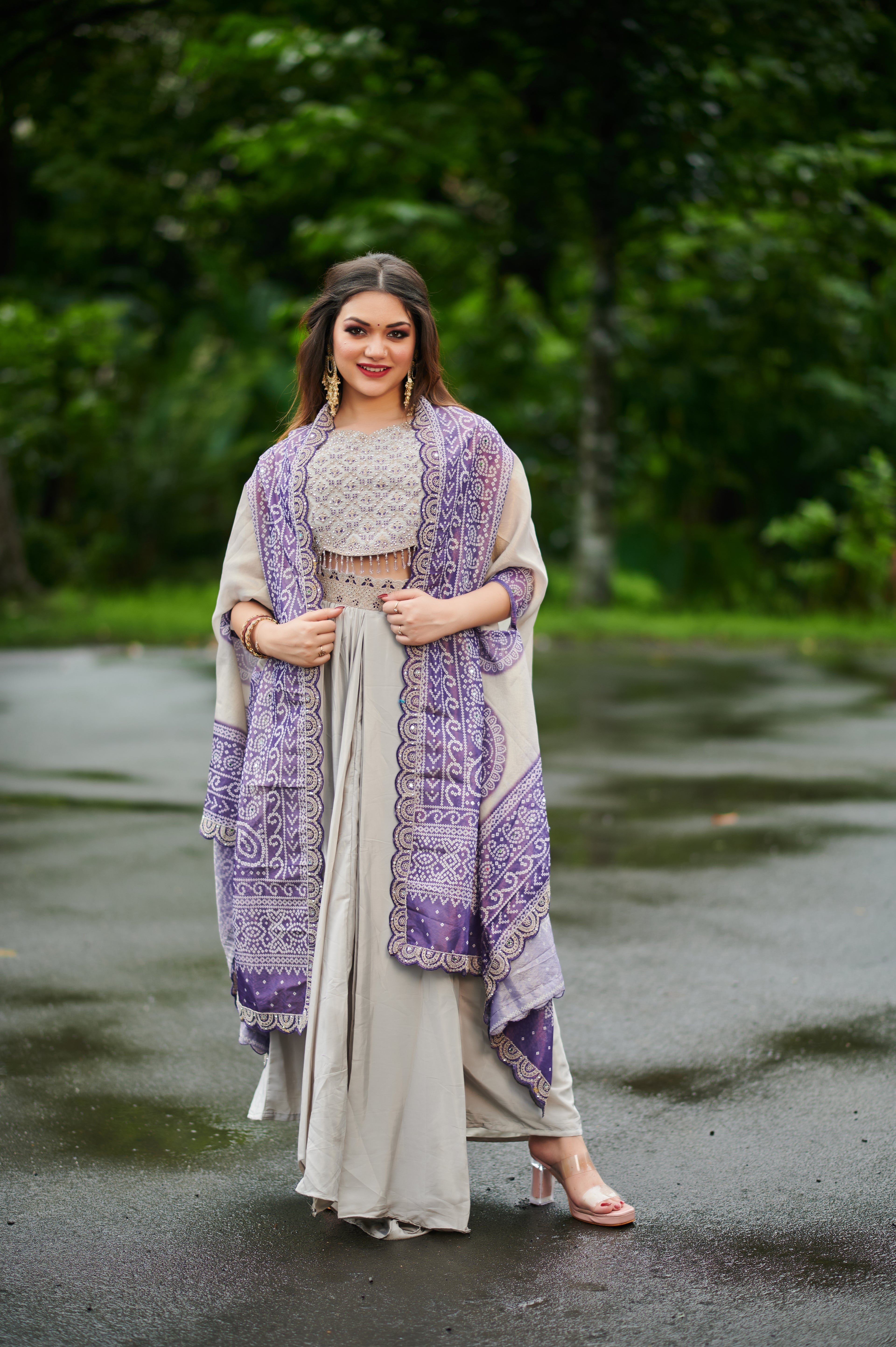 Celestial Charm – 3-Piece Shimmery Mauve & Violet Cape Set