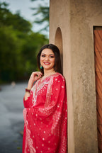 Red Rose Grace – Embroidered Suit Set with Dupatta