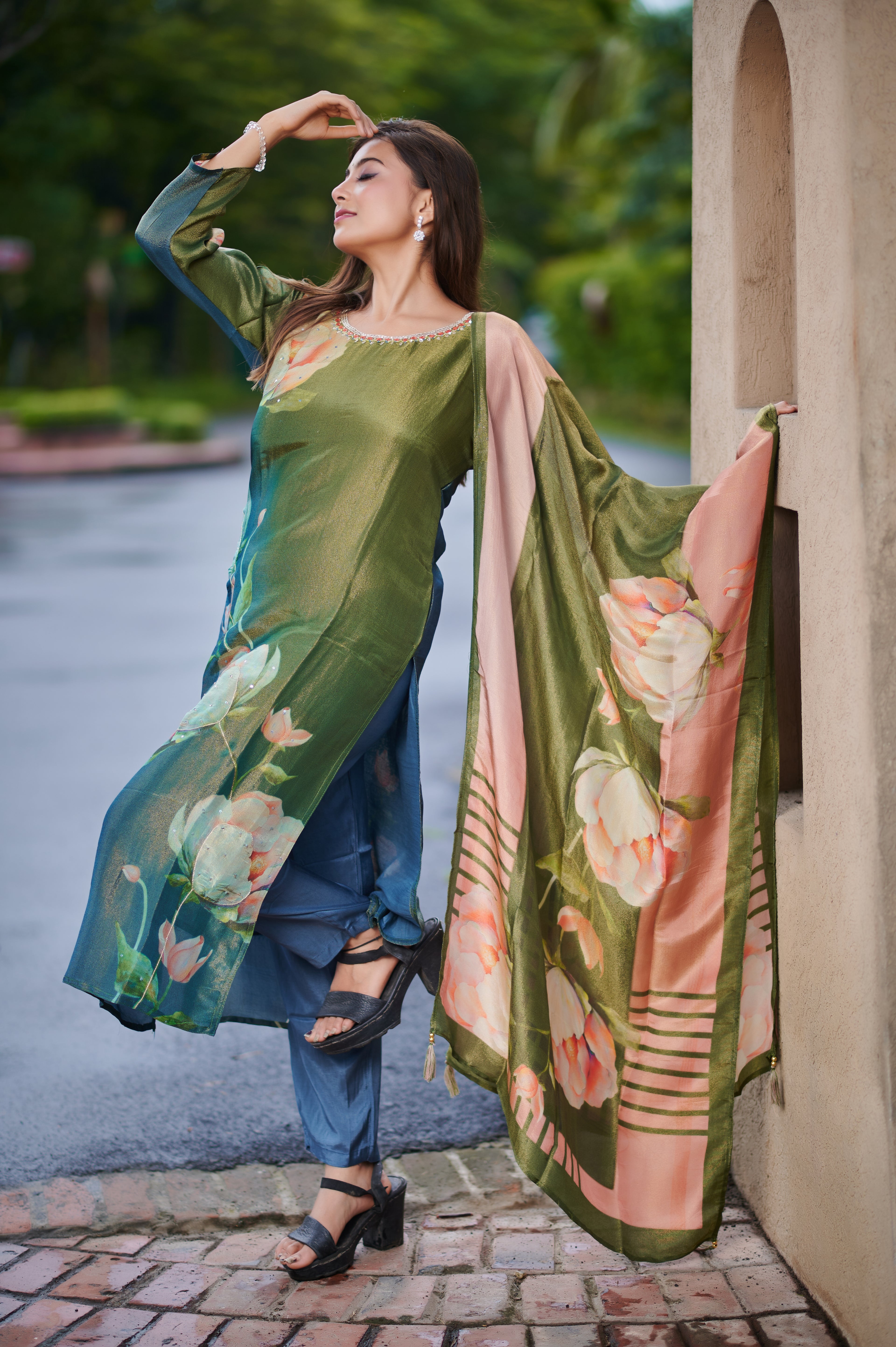 Olive Blossom Kurta Set