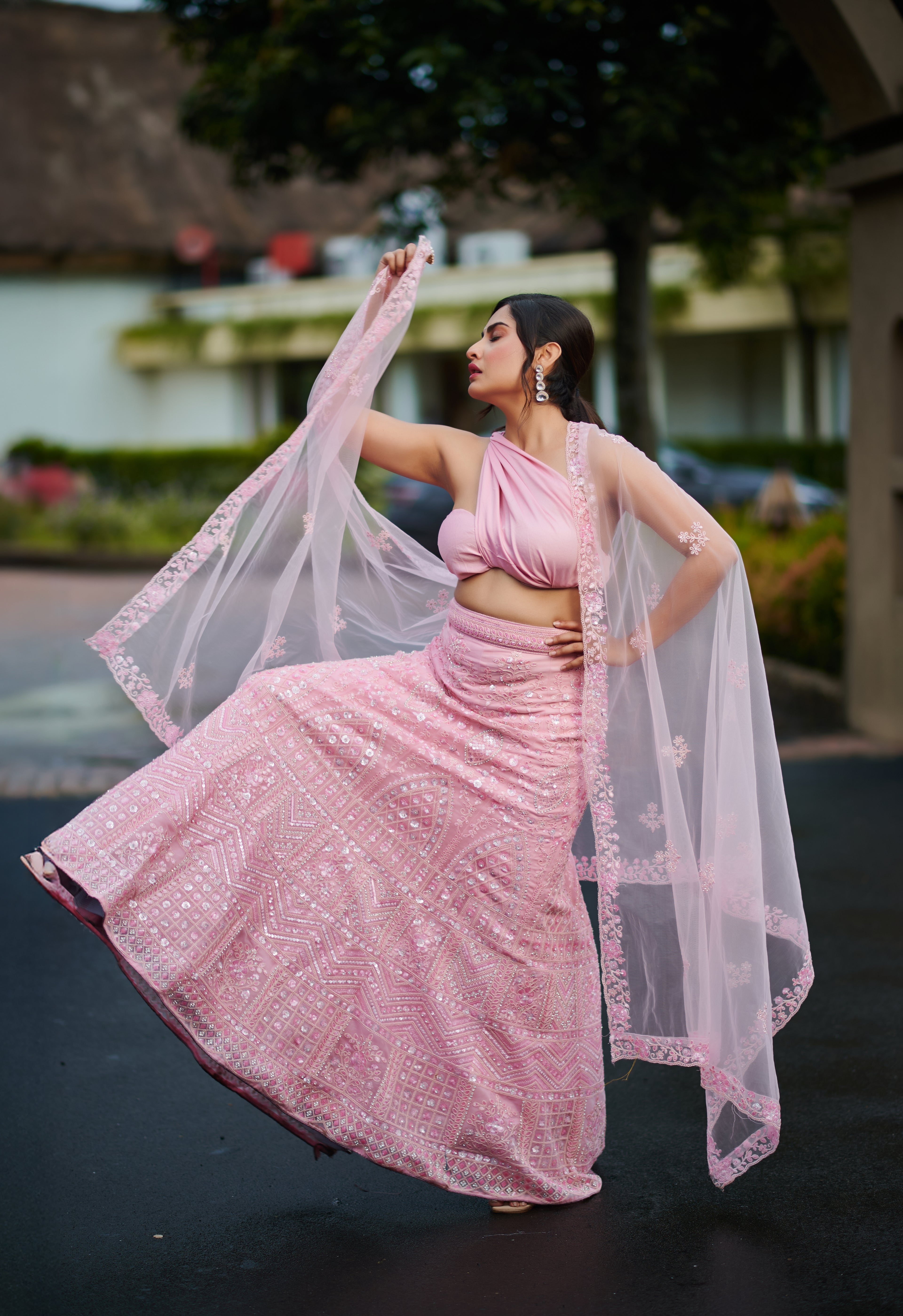 Blush Pink Mirror Embellished Lehenga Set