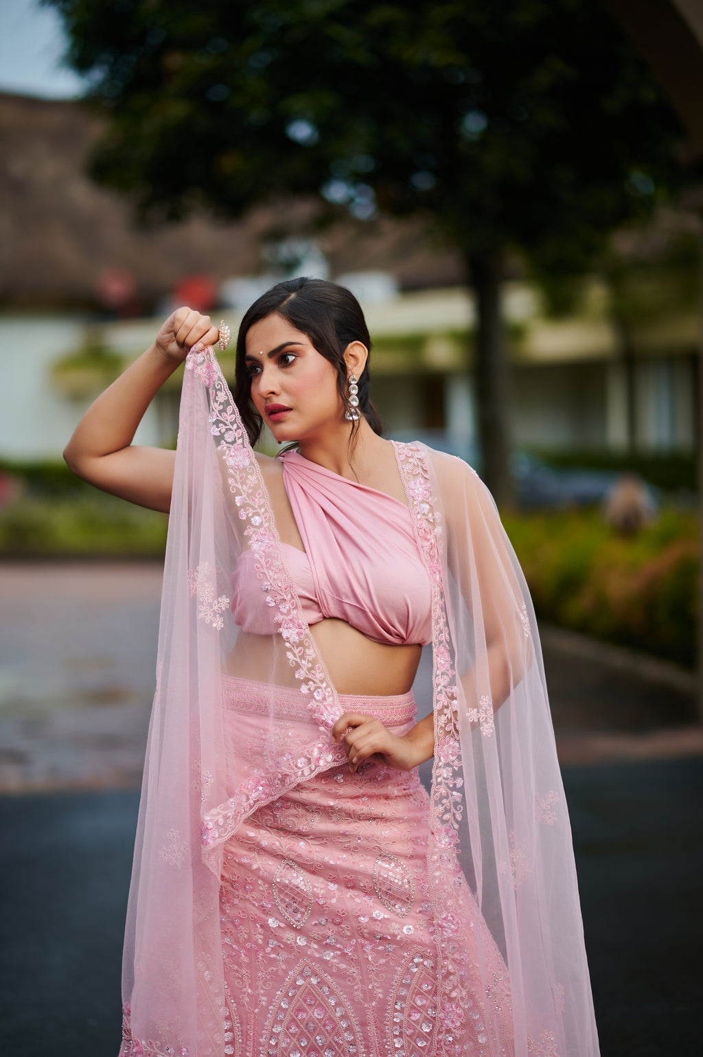 Blush Pink Mirror Embellished Lehenga Set