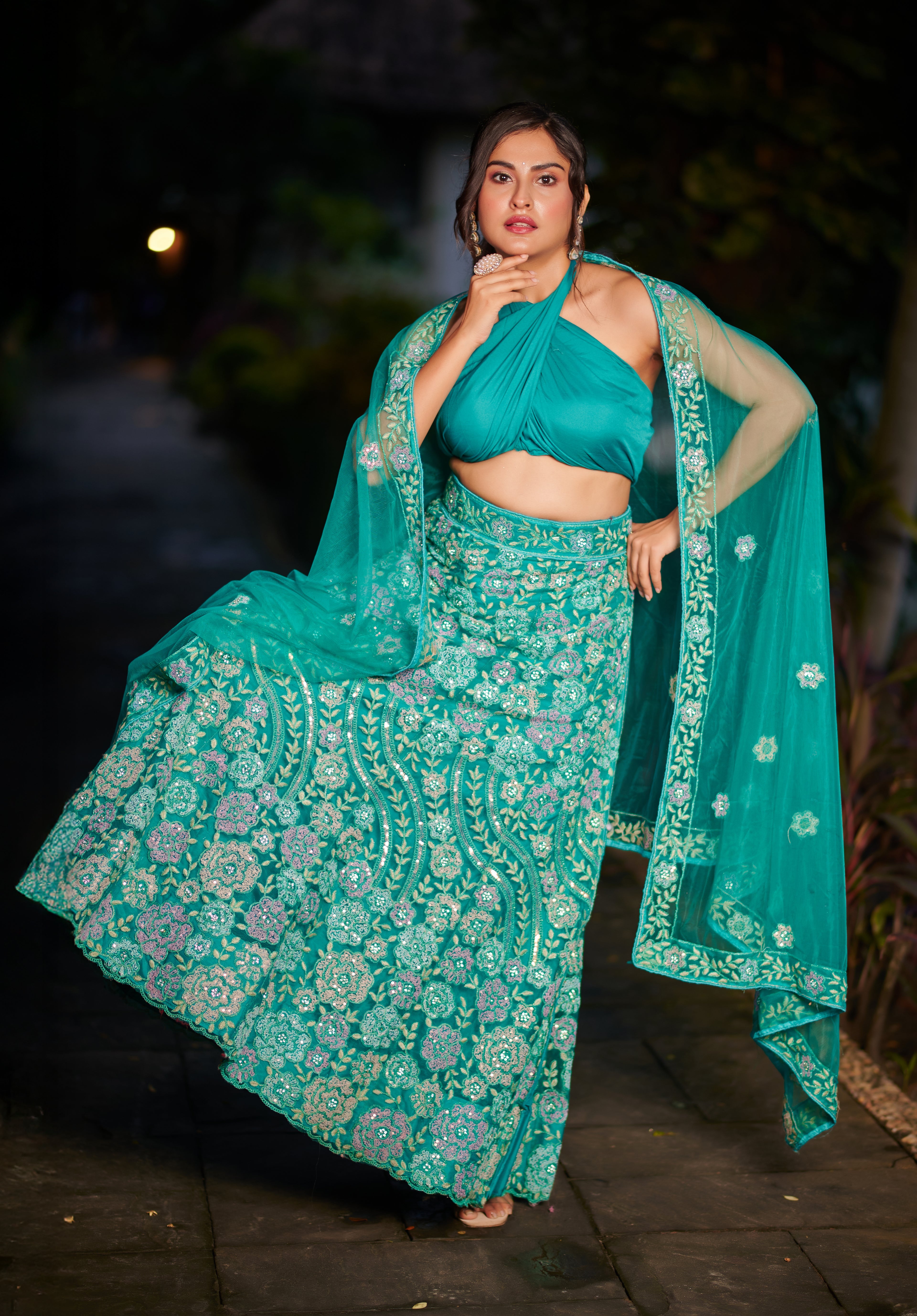 Ocean Teal Embroidered Lehenga Set
